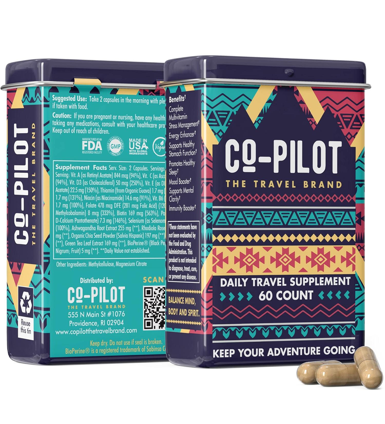 Co-Pilot All-in-1 Travel Supplement | Jet Lag & Immune Support | Energy Blend with Ashwagandha & Rhodiola | Airplane Travel Essentials | 60 Vegan & Gluten Free Capsules - Buy Online on GoSupps.com