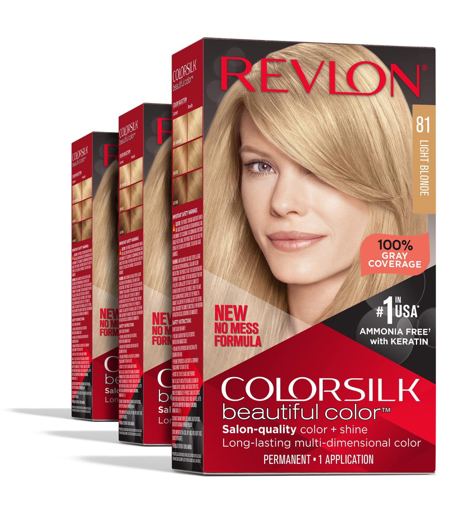 Revlon Colorsilk Permanent Blonde Hair Dye - Pack of 3 (81 Light Blonde) | Ammonia-Free with Keratin & Amino Acids for 100% Gray Coverage - Buy Online on GoSupps.com