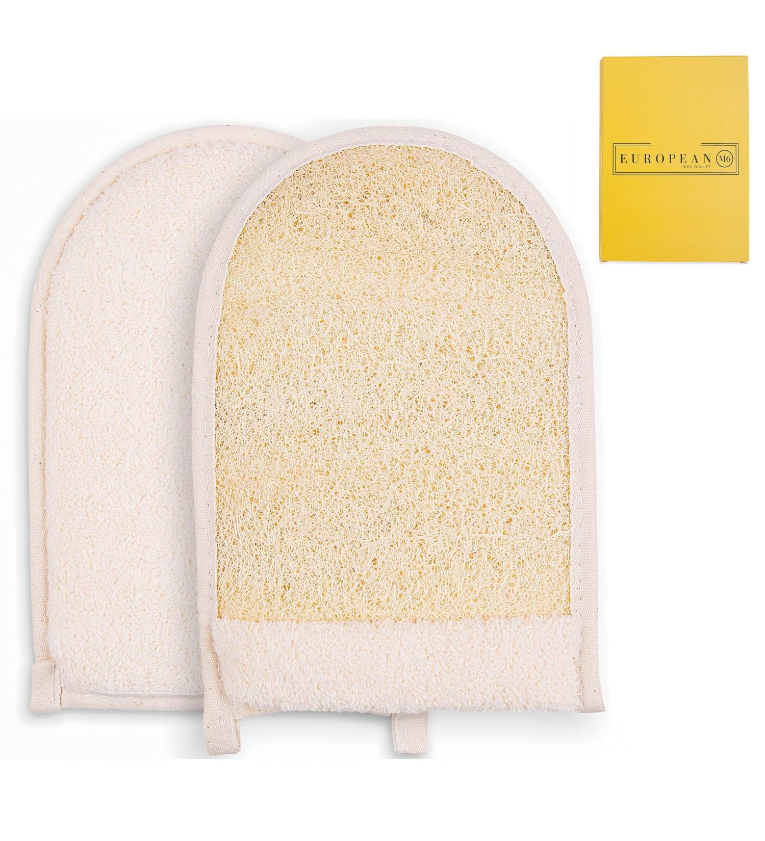 European M6 Loofah Exfoliating Body Scrubber - Dual Side Big Size Bath Sponge Glove for Deep Exfoliation - Natural Organic Luffa for Women and Men - Buy Online on GoSupps.com