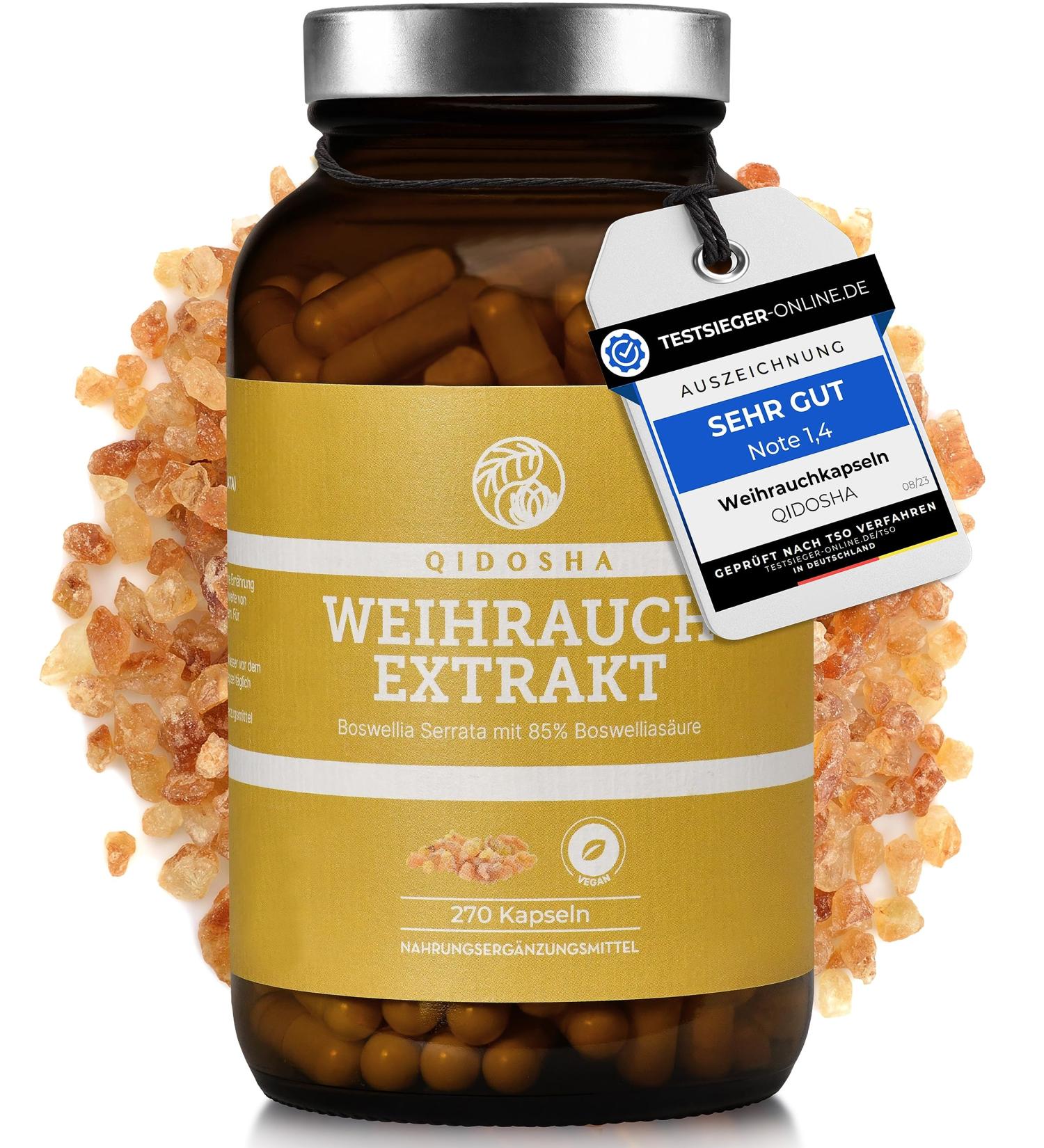 Qidosha Boswellia Serrata Frankincense Capsules - High Dose Test Winner 08/23 270 pcs 85% Boswellia Acid 500mg Extract per Capsule - Premium Quality Frankincense Supplements - Buy Online on GoSupps.com