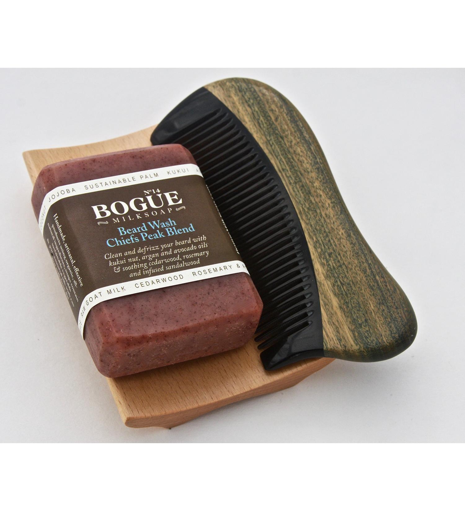 BOGUE Chiefs Peak Beard Soap Grooming Gift Set - Clean & Defrizz with Avocado Argan & Vitamin E Oils Cedarwood & Rosemary Includes Sandalwood Comb & Tray - Ideal Gift for Men - Buy Online on GoSupps.com