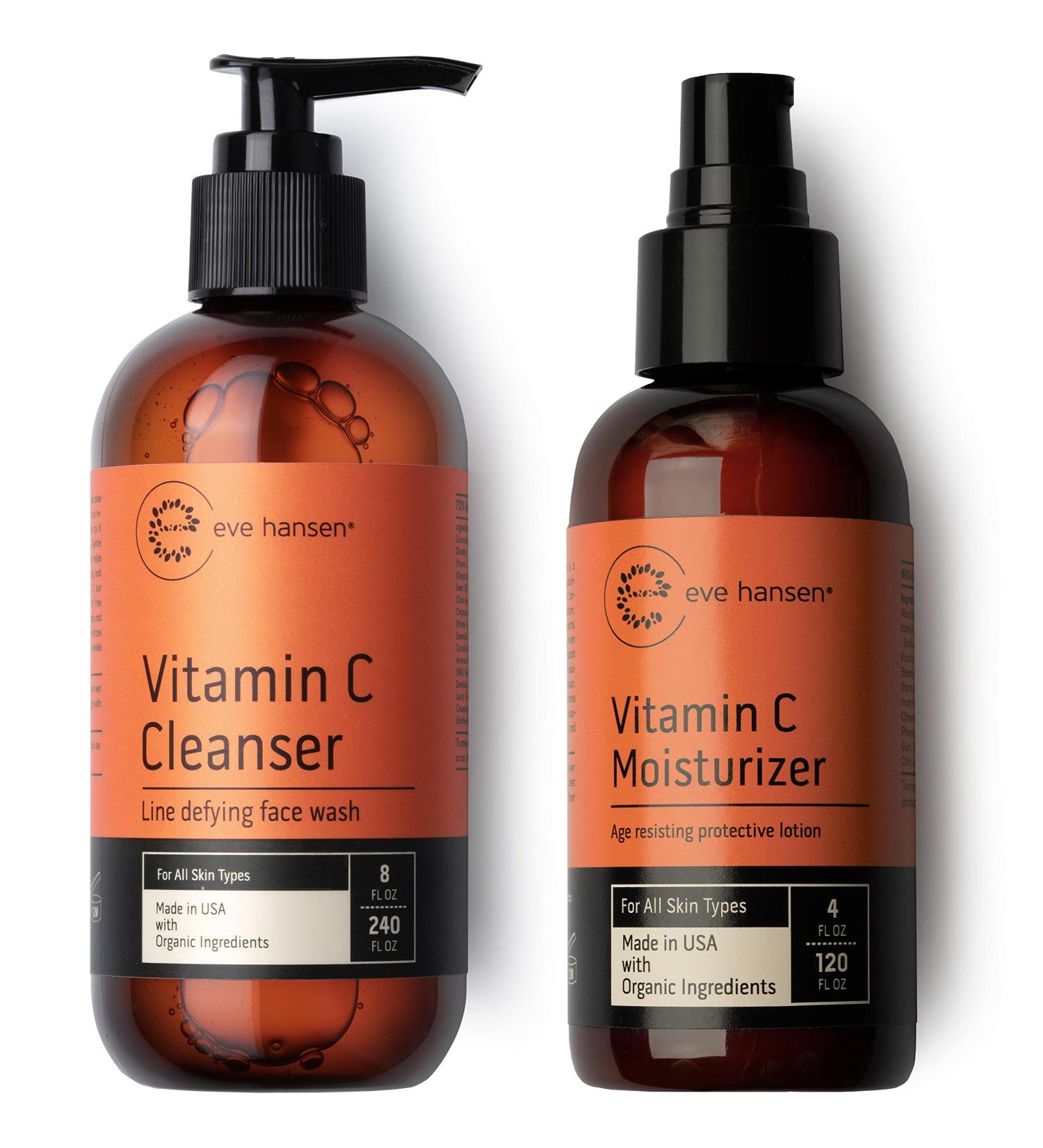 Eve Hansen Vitamin C Cleanser and Moisturizer Set | Natural Vit C Face Wash (8 oz) for a Deep Clean | 1X Brightening Moisturizer (4 oz) for All Skin Types - Buy Online on GoSupps.com