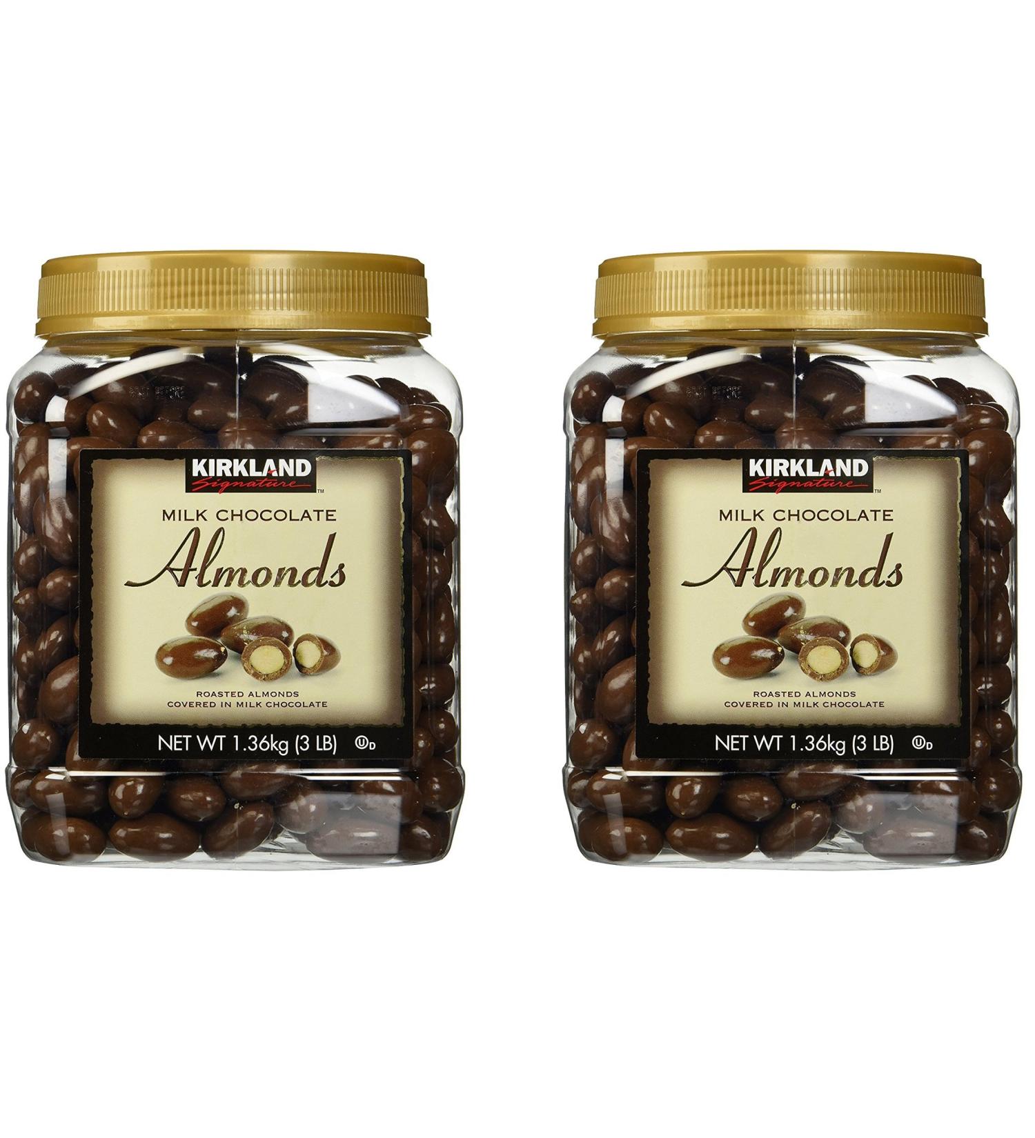 Kirkland Signature Milk Chocolate Roasted Almonds 3 LBS (48 Oz) Jar, 2 Pack