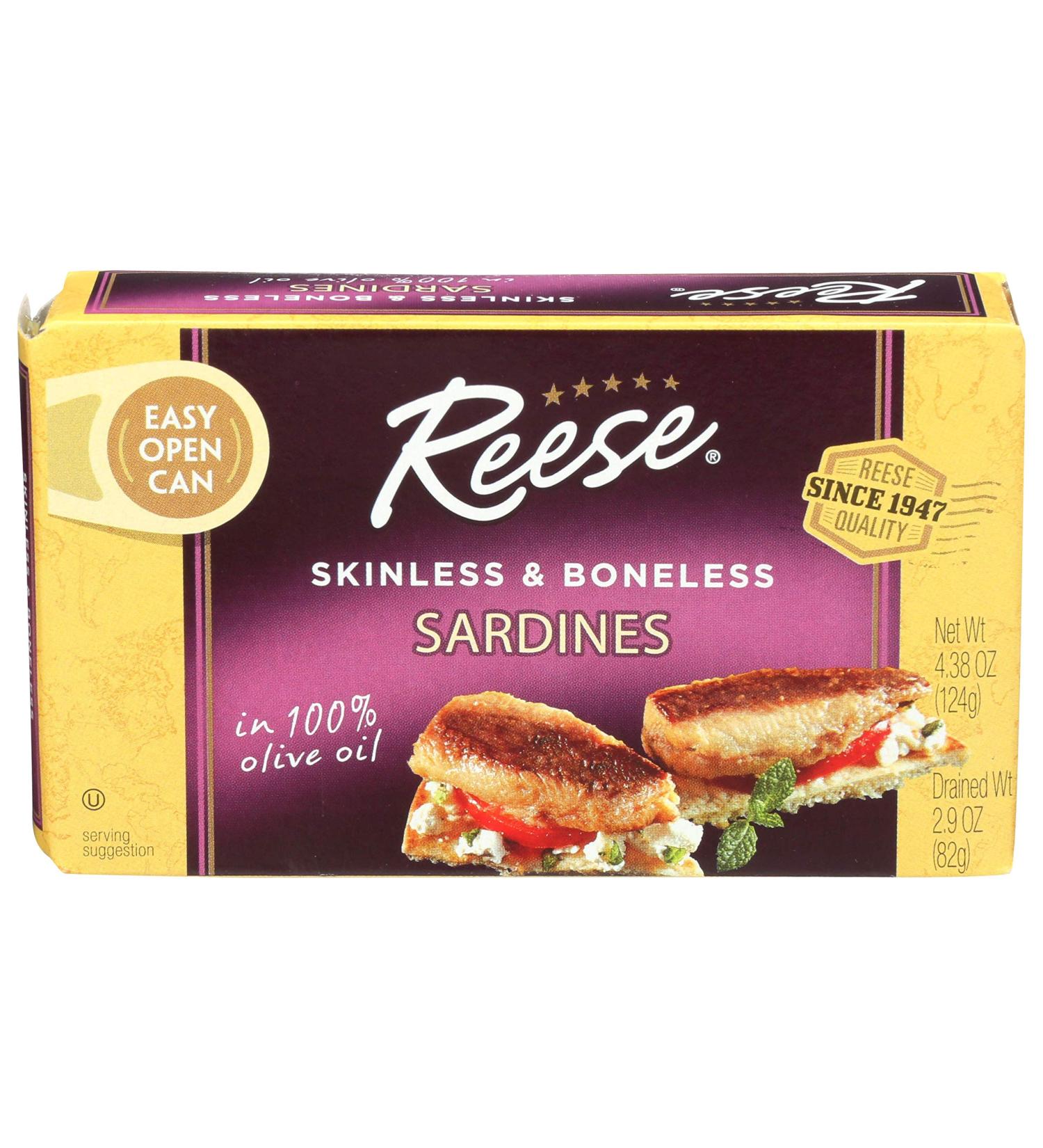 Reese Skinless Boneless Sardines in 100% Olive Oil - Pack of 10 (4.38 oz Each) - Buy Online on GoSupps.com