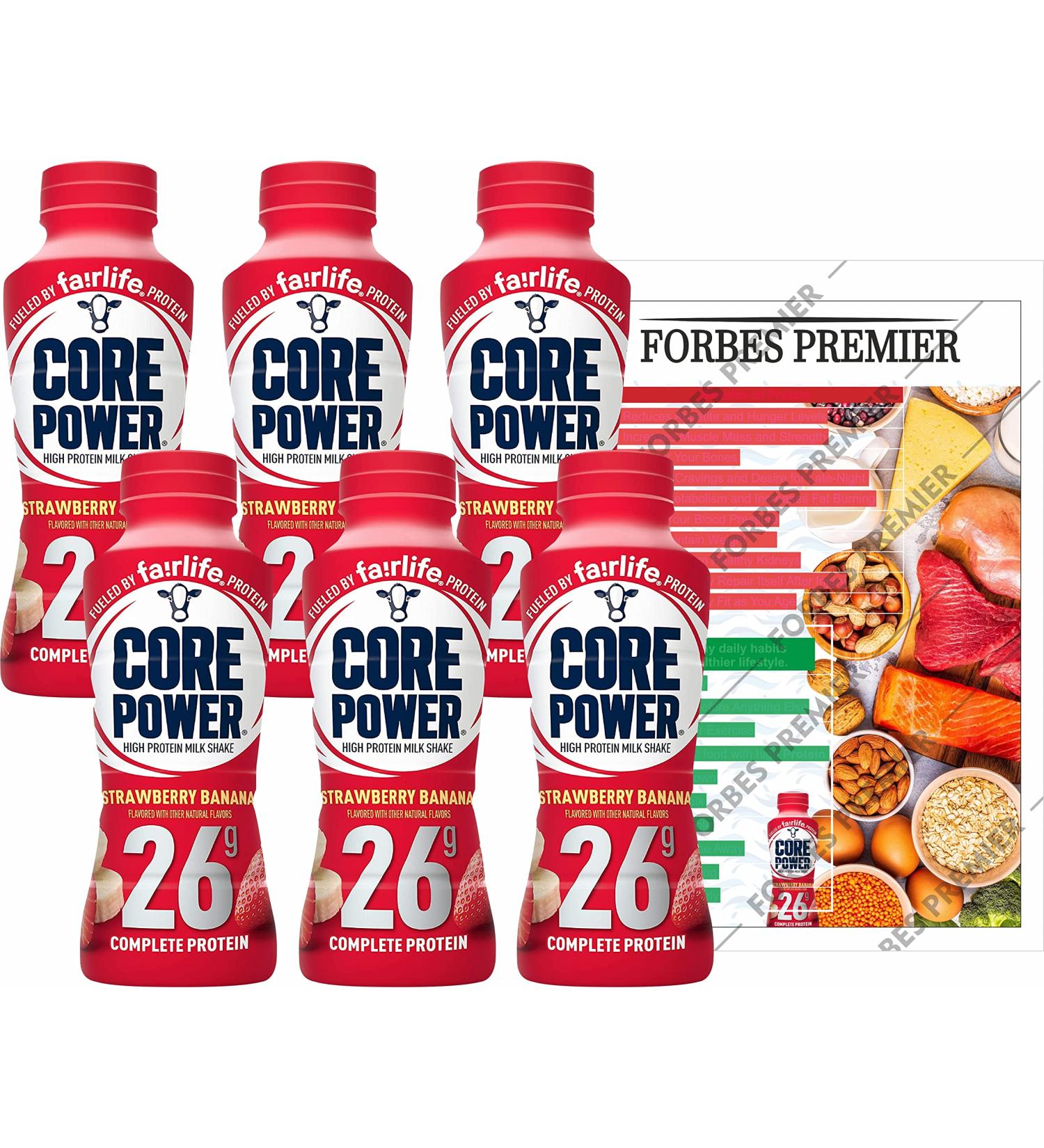 Fairlife Core Power High Protein Milk Shake, Strawberry Banana Flavor, 14 fl oz, Pack of 6 Bottles - Forbes Premier Card Included - Buy Online on GoSupps.com