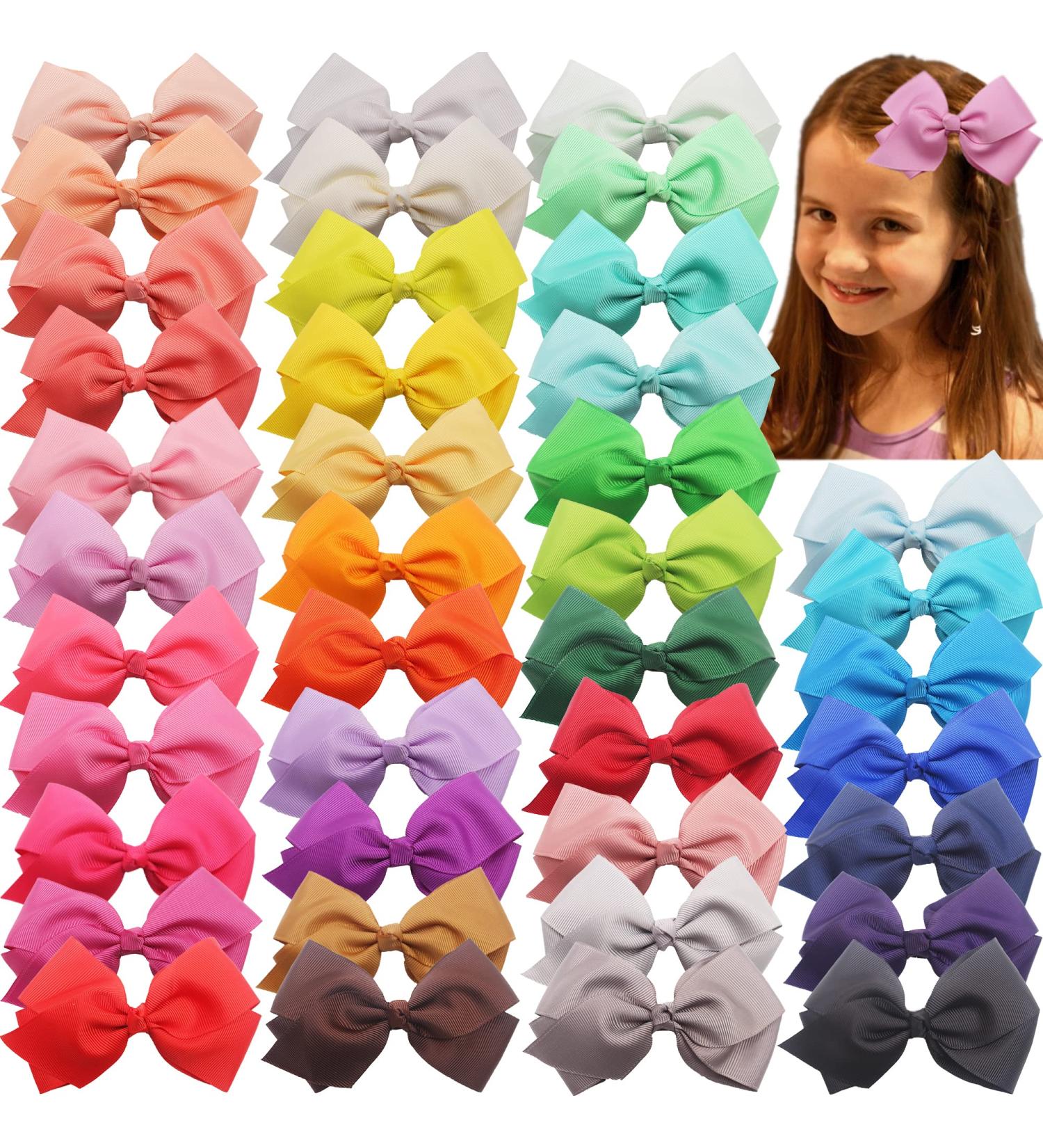 40 Colors Toddler Girls Hair Bows Clips - Grosgrain Ribbon Pinwheel Bows for Kids & Teens - Buy Online on GoSupps.com