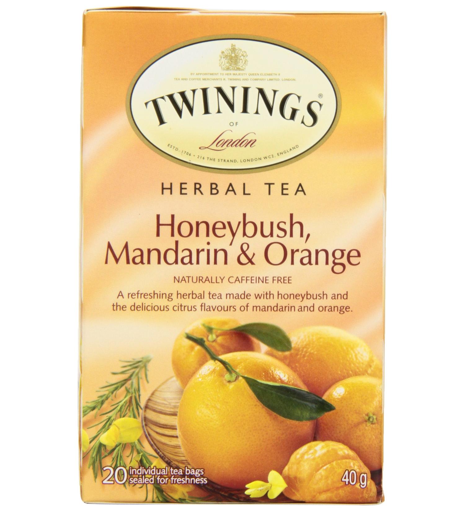 Twinings Honeybush & Mandarin Herbal Unwind Individually Wrapped Tea Bags | Refreshing Flavourful & Naturally Caffeine-Free | 20 Count (Pack of 6) | Enjoy Hot or Iced Honeybush and Mandarin Herbal Unwind 20 Count (Pack of 6)