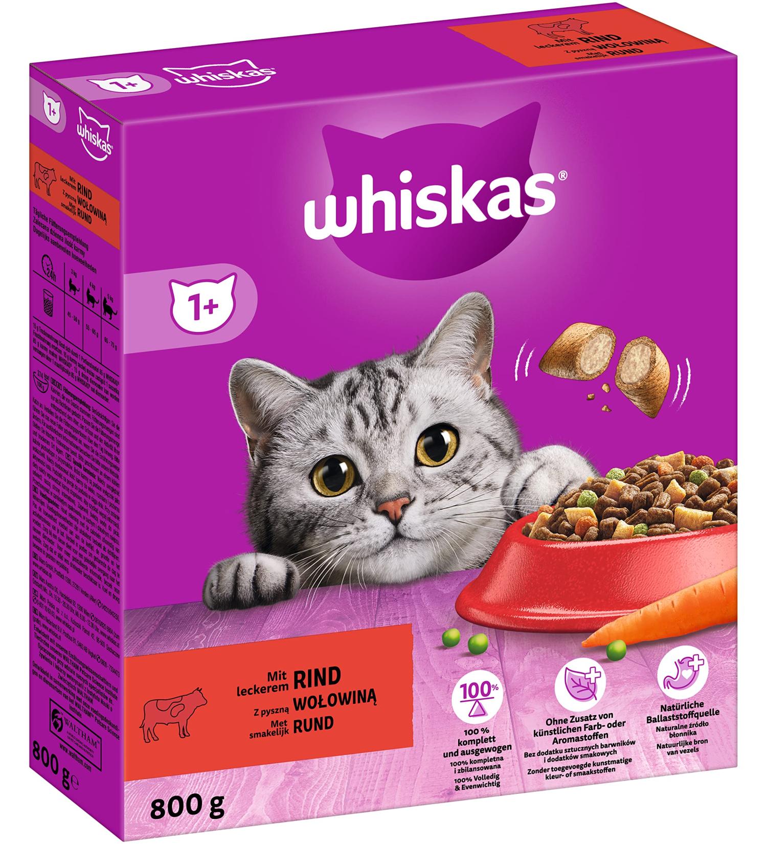 Buy Whiskas Adult 1+ Dry Cat Food - Beef 5x800g Packs | Premium Drying Cat Food for Adults - Various Packaging Options - Buy Online on GoSupps.com