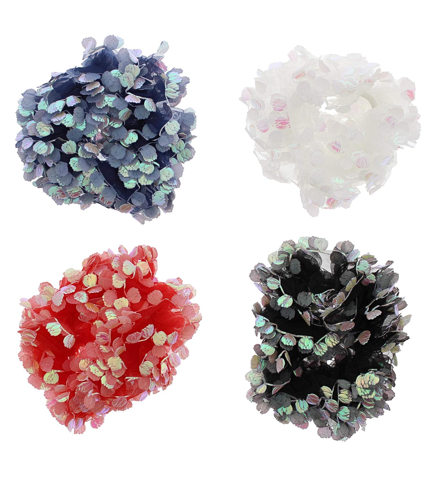 Zac's Alter Ego Set of 4 Assorted AB Soft Chiffon Floral Ruffle Hair Scrunchies Spec