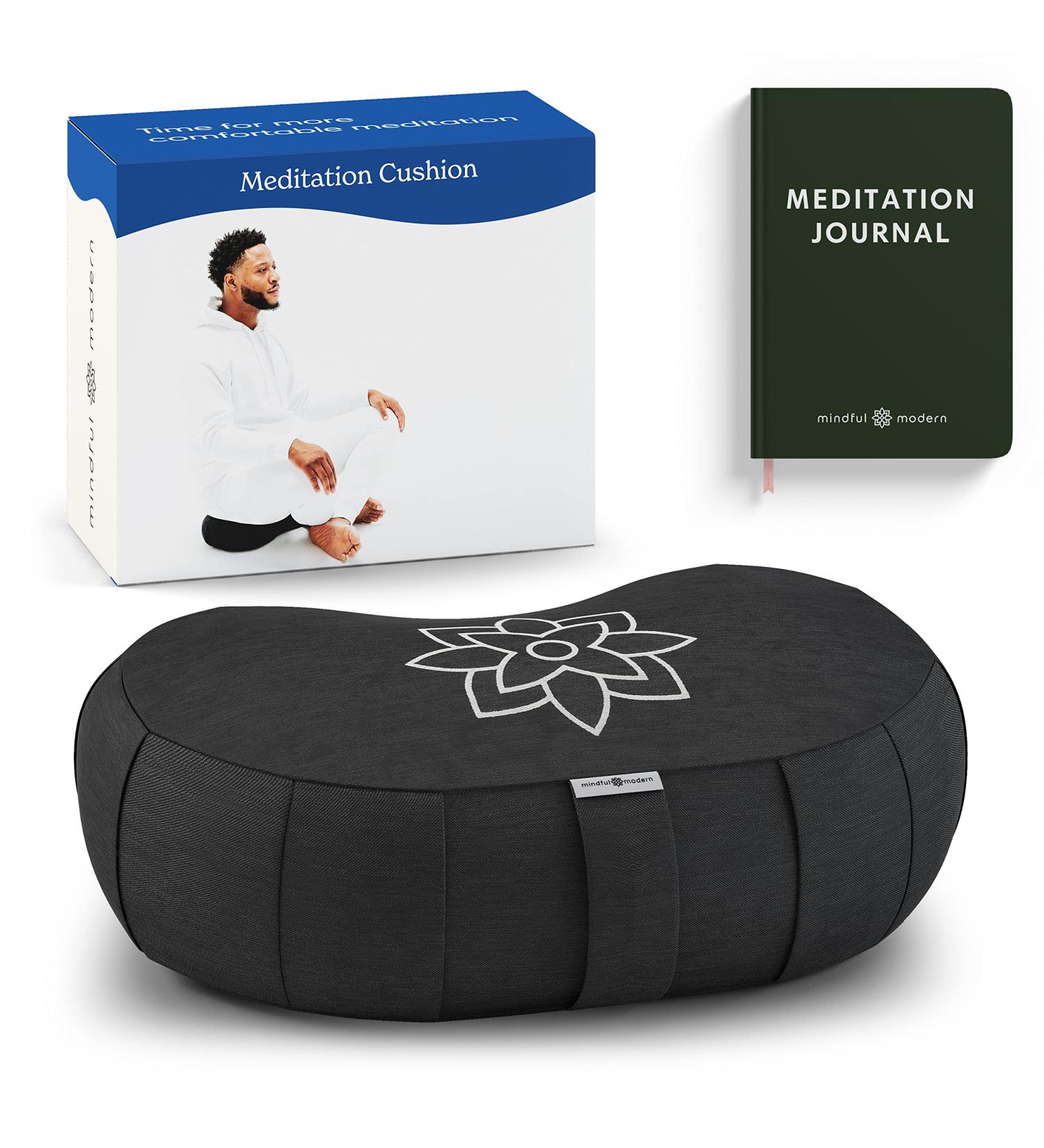 Large Crescent Meditation Cushion - Mindful & Modern Zafu Yoga Bolster Seat with Carry Handle | Removable Washable Cover | Buckwheat Filled | Minimal Black - Buy Online on GoSupps.com