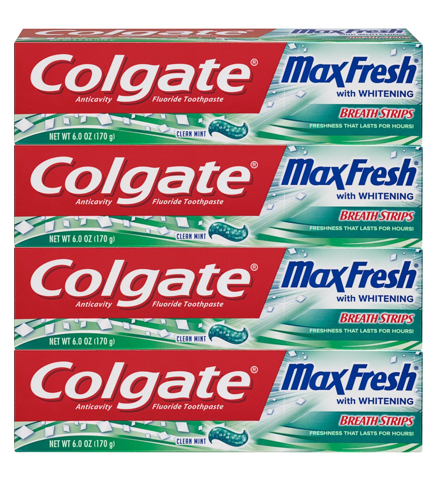Colgate Max Fresh Whitening Toothpaste with Breath Strips - Limited Edition Clean Mint 6oz (Pack of 4) - Buy Online on GoSupps.com