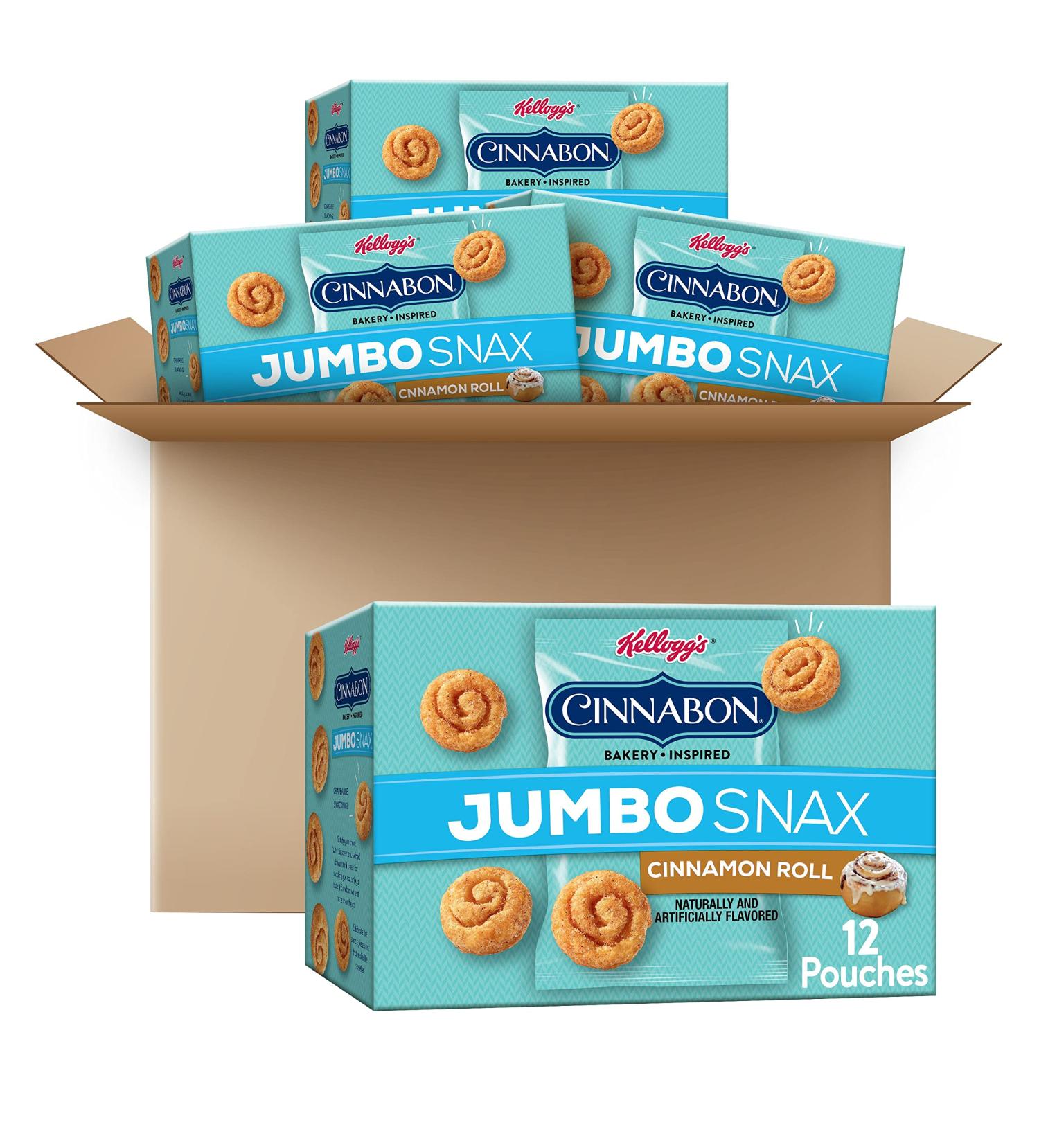 Kellogg's Cinnabon Jumbo Snax Cinnamon Roll Cereal Snacks 20.2oz Case (4 Count) - Buy Online on GoSupps.com