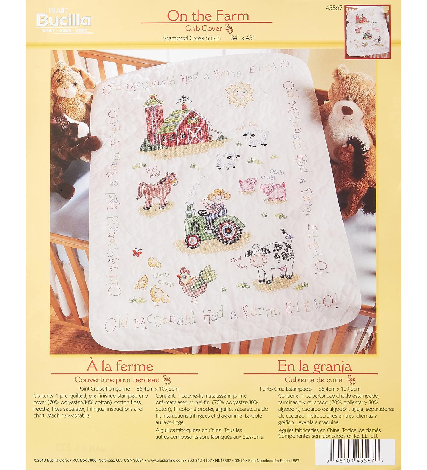 Bucilla Stamped Cross Stitch Crib Cover Kit 34x43-Inch - On The Farm | 45567 - Buy Online on GoSupps.com
