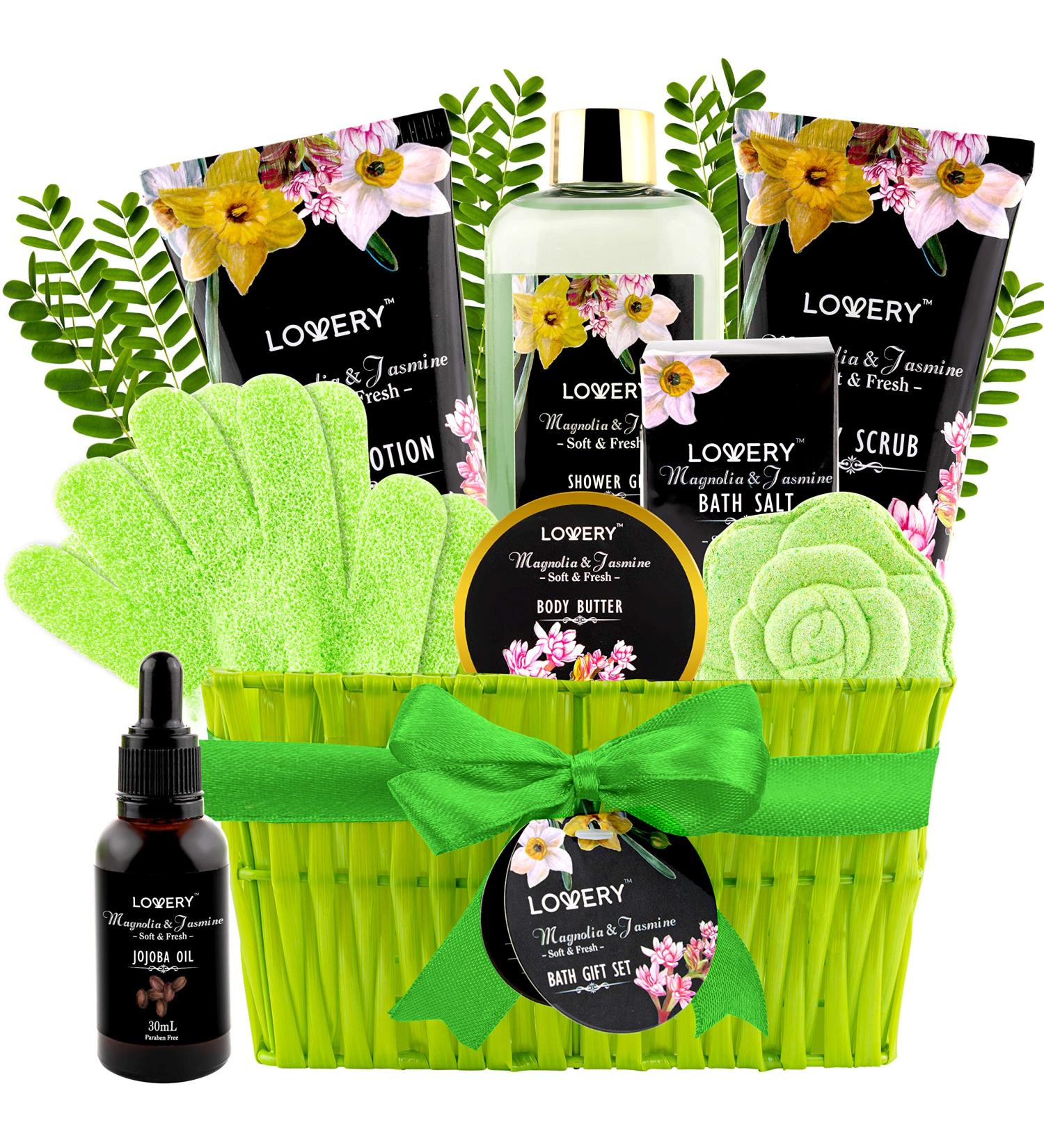 Luxury Spa Bath Gift Set for Women | Magnolia & Jasmine Basket with Jojoba Oil Shower Gel Body Butter & More | Perfect International Gift - Buy Online on GoSupps.com