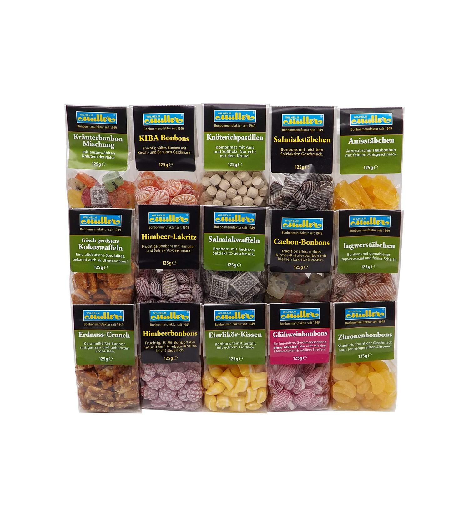 Selection of different candy bags for full enjoyment (15 bags) Sample mix 125 g (pack of 15)