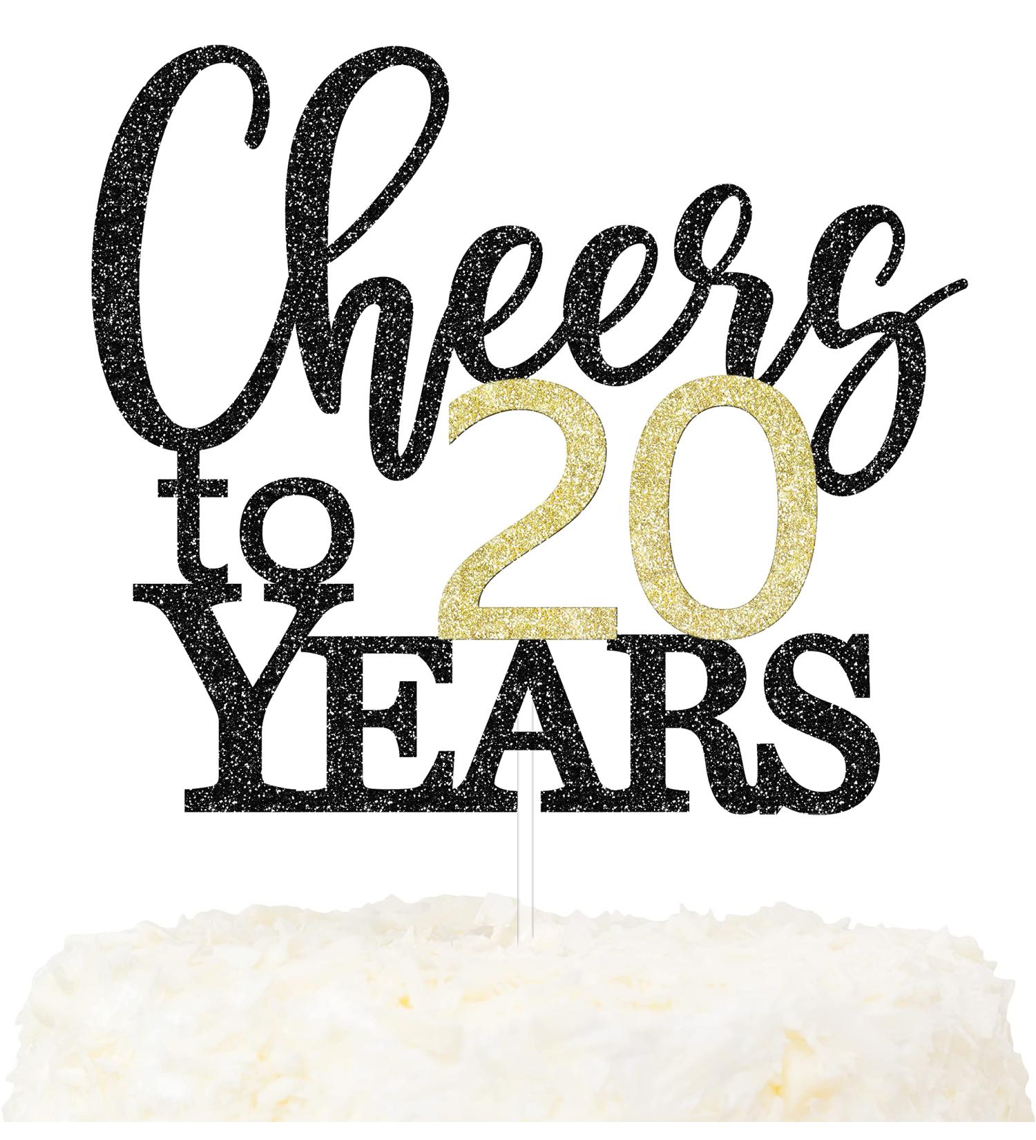 LOVENJOY Cheers to 20 Years Cake Toppers for Happy 20th Birthday Anniversary Cake Decorations Dual-Side Glitter Black and Gold - Buy Online on GoSupps.com