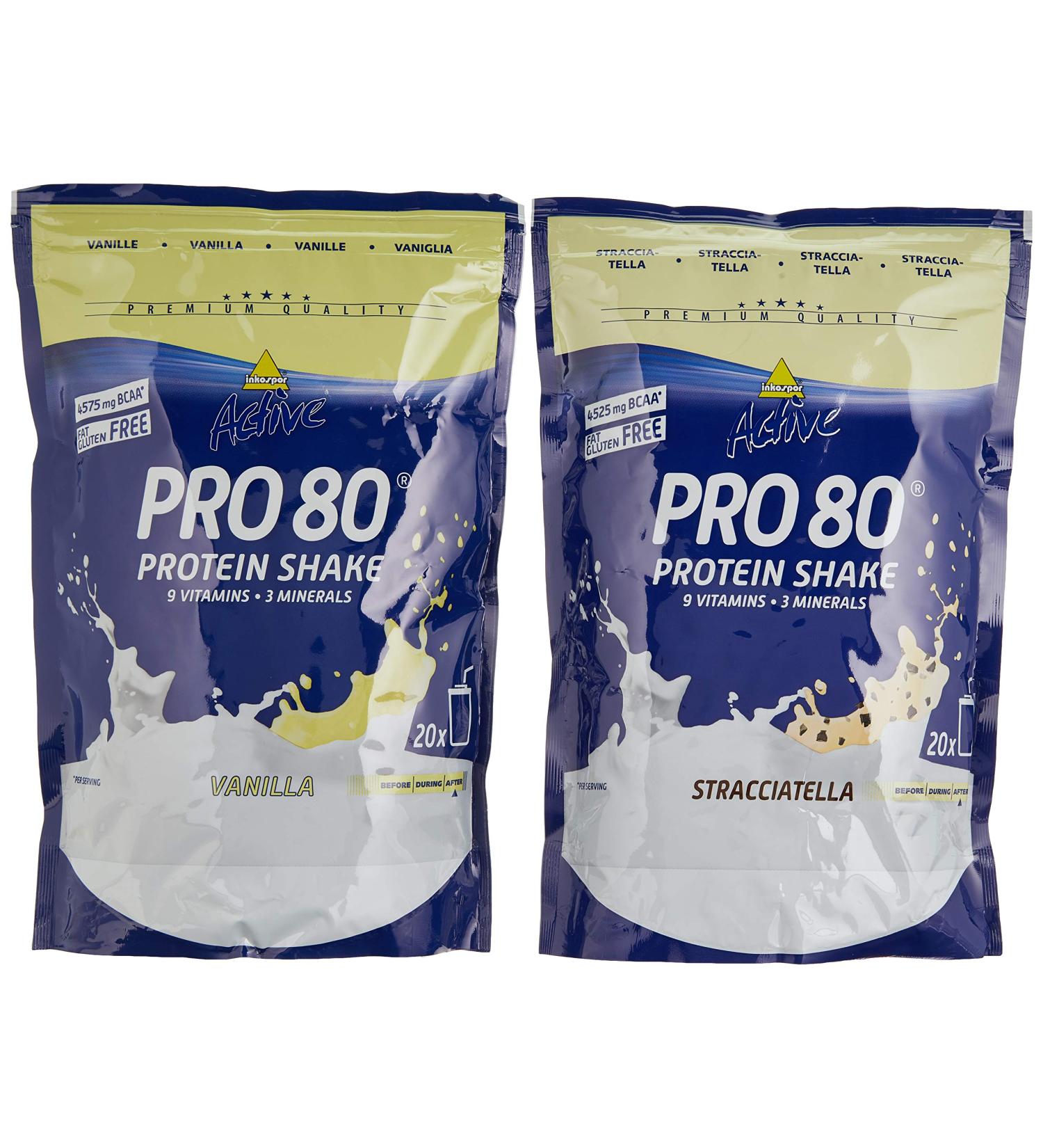 Inkospor Active Proteinshake Pro 80 Bags - 2-Pack (2 x 500g) Vanilla/Stracciatella & 1-Pack (1 x 1kg) - High Protein Shake for Fitness & Muscle Support - Buy Online on GoSupps.com