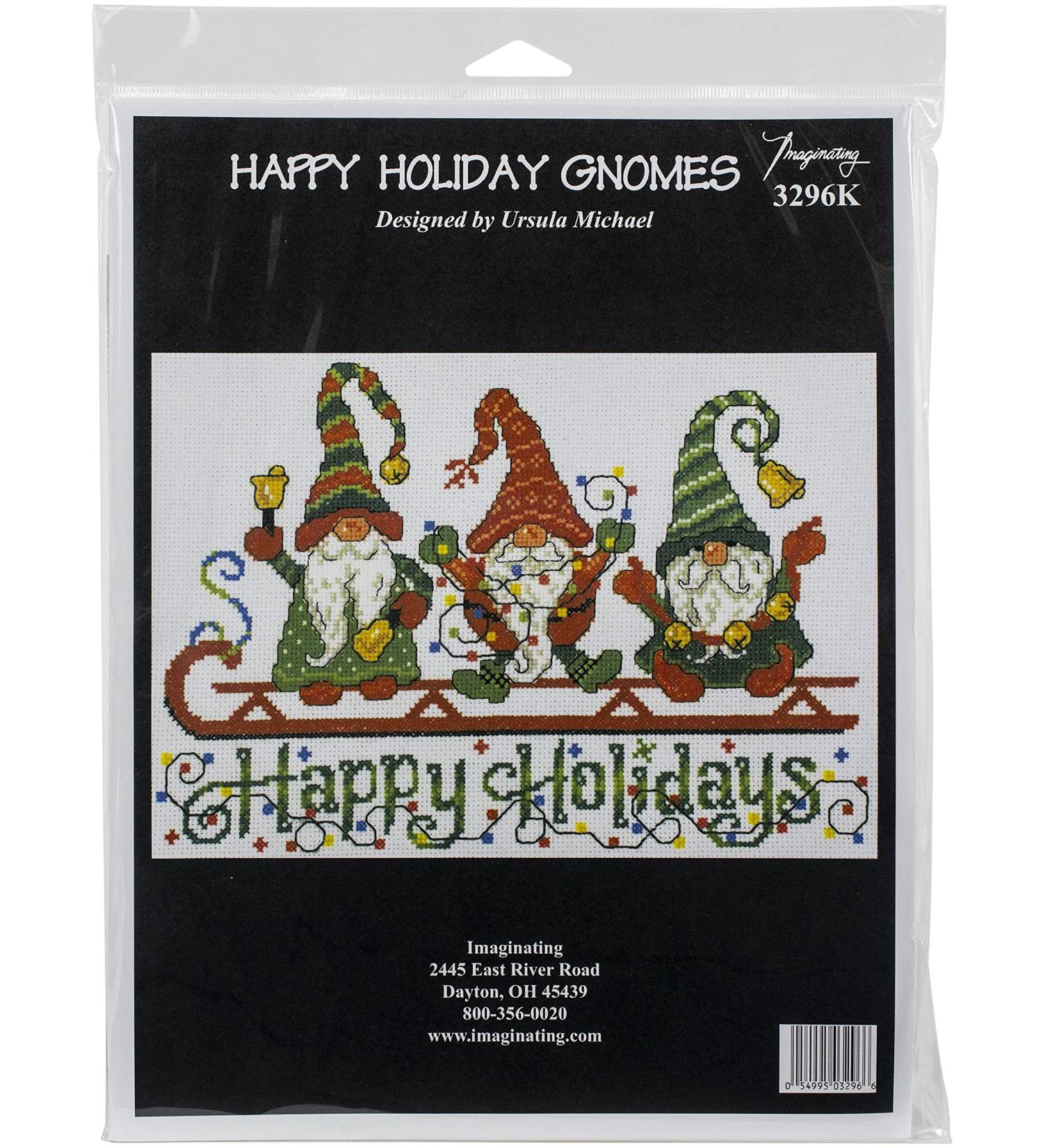 Cross Stitch Xmas Happy Holiday Gnomes by M & R Technologies - 14 Count - Buy Online on GoSupps.com