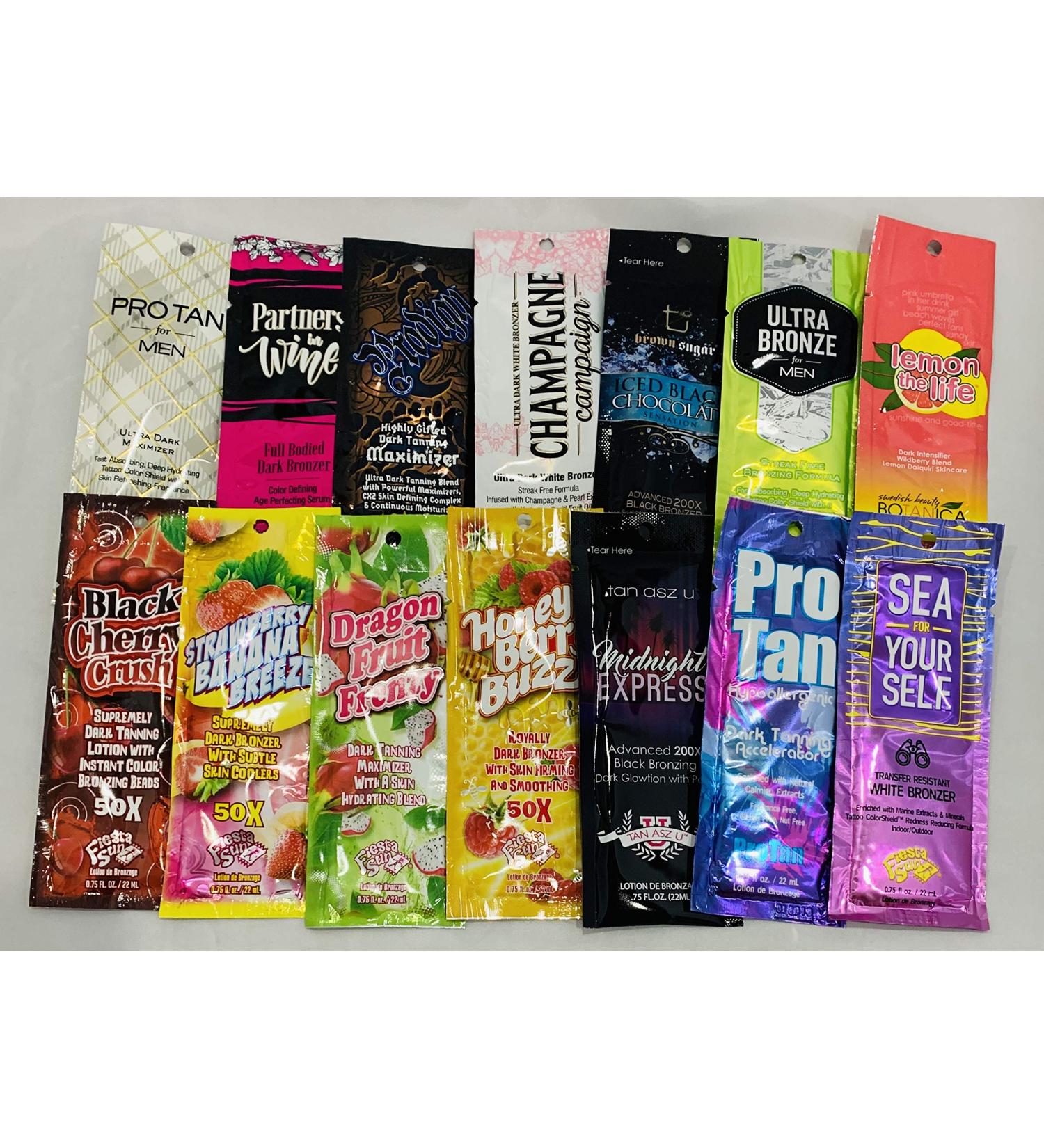 10 NEW ASSORTED INDOOR TANNING BED LOTION PACKETS SAMPLES PACKETTES