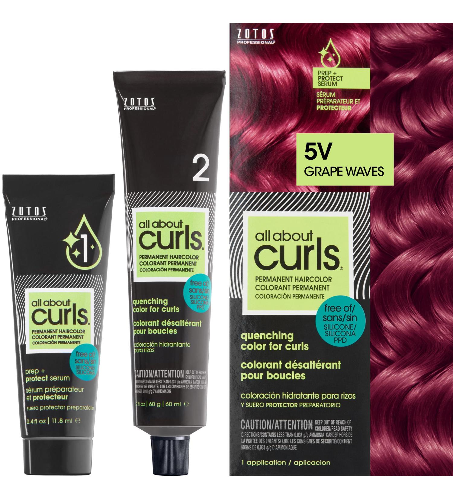 All About Curls 5V Grape Waves - Permanent Hair Color for Curls | Grey Coverage & Radiance | Prep & Protect Serum Included - Buy Online on GoSupps.com