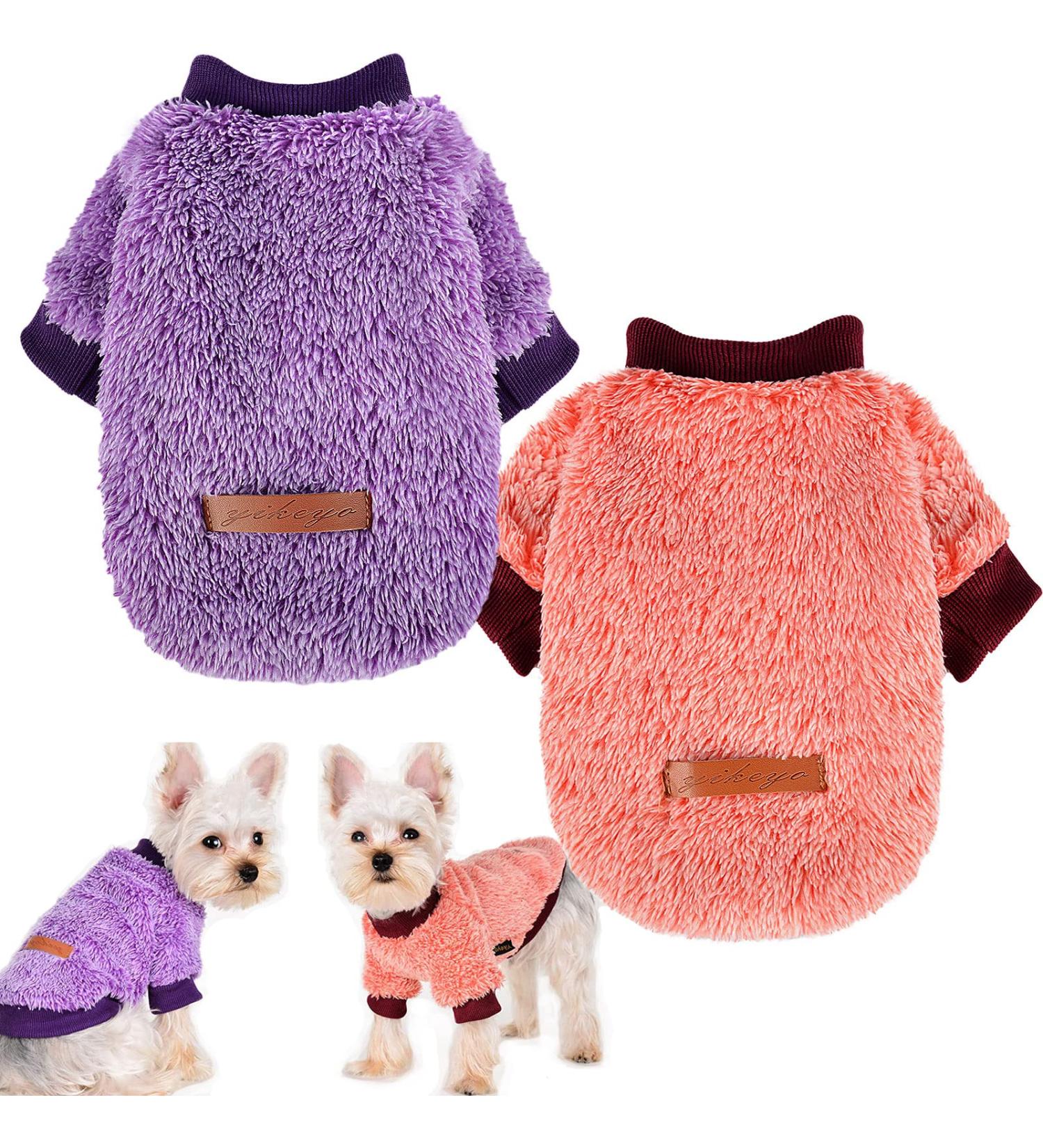 2 Pack X-Small Dog Clothes for Chihuahua, Yorkie, Cat - Purple Red Sweater and Shirt Set - Buy Online on GoSupps.com