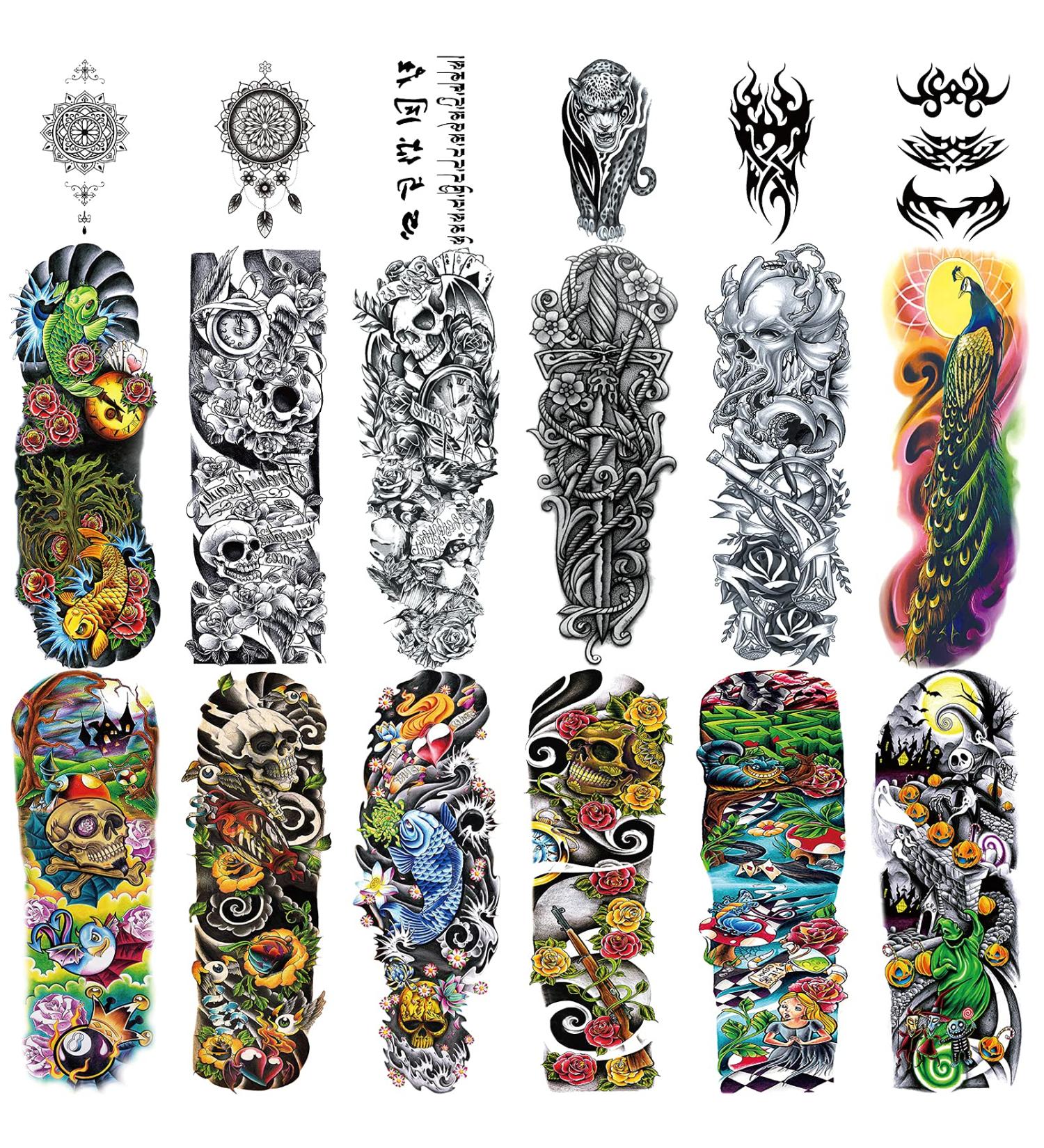 18 Sheets Full Arm Temporary Tattoo Set | Konsait Waterproof Sleeve Tattoo Body Stickers for Men and Women - Buy Online on GoSupps.com