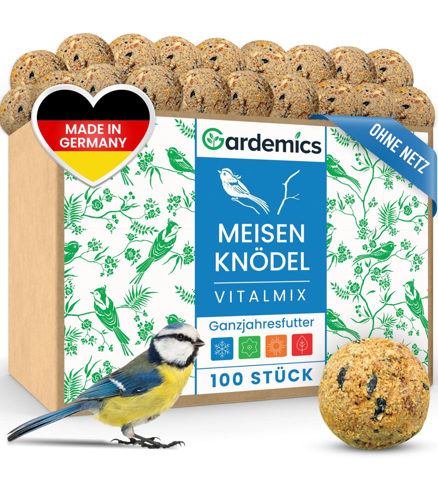 Gardemics Meisenkn del for Wild Birds | 100 Premium Bird Dumplings | 9 kg All-Year Feed for Garden Biodiversity - Buy Online on GoSupps.com