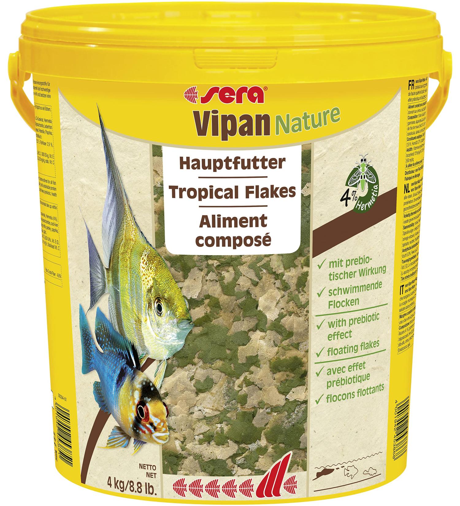 Sera Vipan Nature 21L (4kg) - High-Quality Aquarium Fish Flake Feed with 4% Insect Flour & Prebiotic Effects | International Shipping Available - Buy Online on GoSupps.com