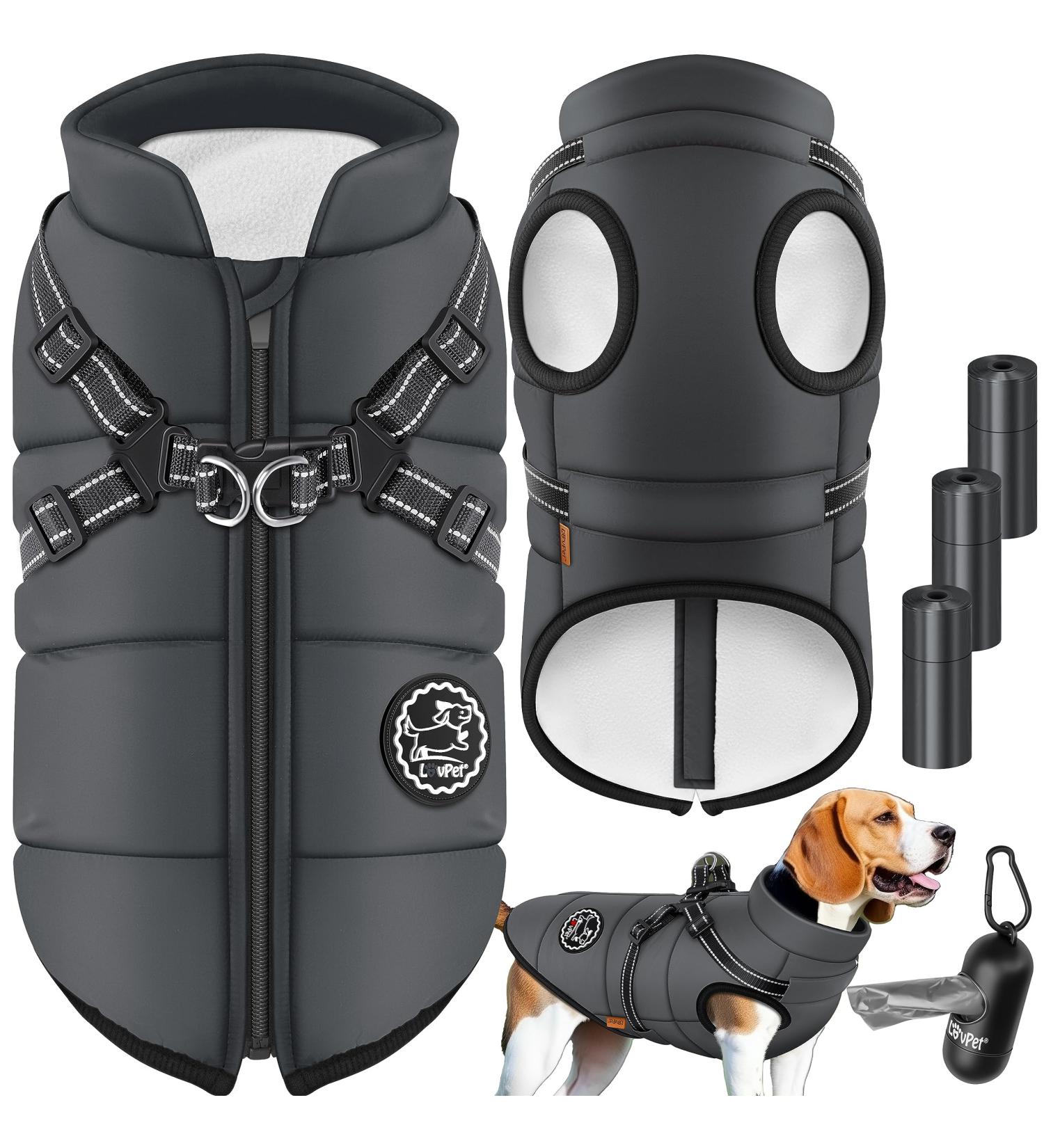 Lovpet Waterproof Dog Jacket & Coat 45 Feces Bags Padded Vest Reflectors D-Ring XL Anthracite International Shipping Available - Buy Online on GoSupps.com