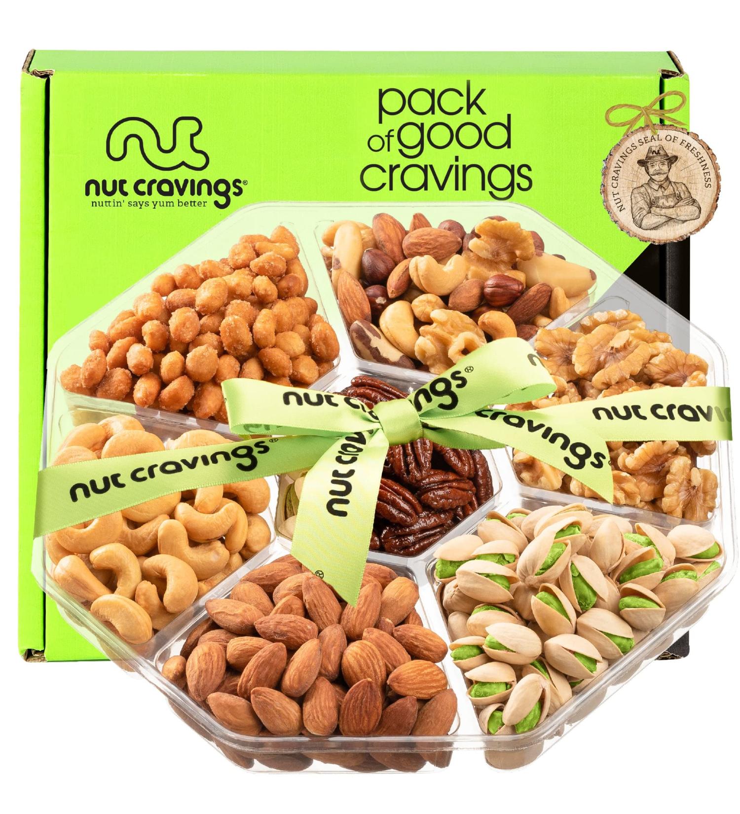 Deluxe Mixed Nuts Gift Basket with Green Ribbon - 1.8 LB Gourmet Bouquet for Holidays, Birthdays & More - Kosher Snack Box for Adults - Healthy Care Package - Buy Online on GoSupps.com