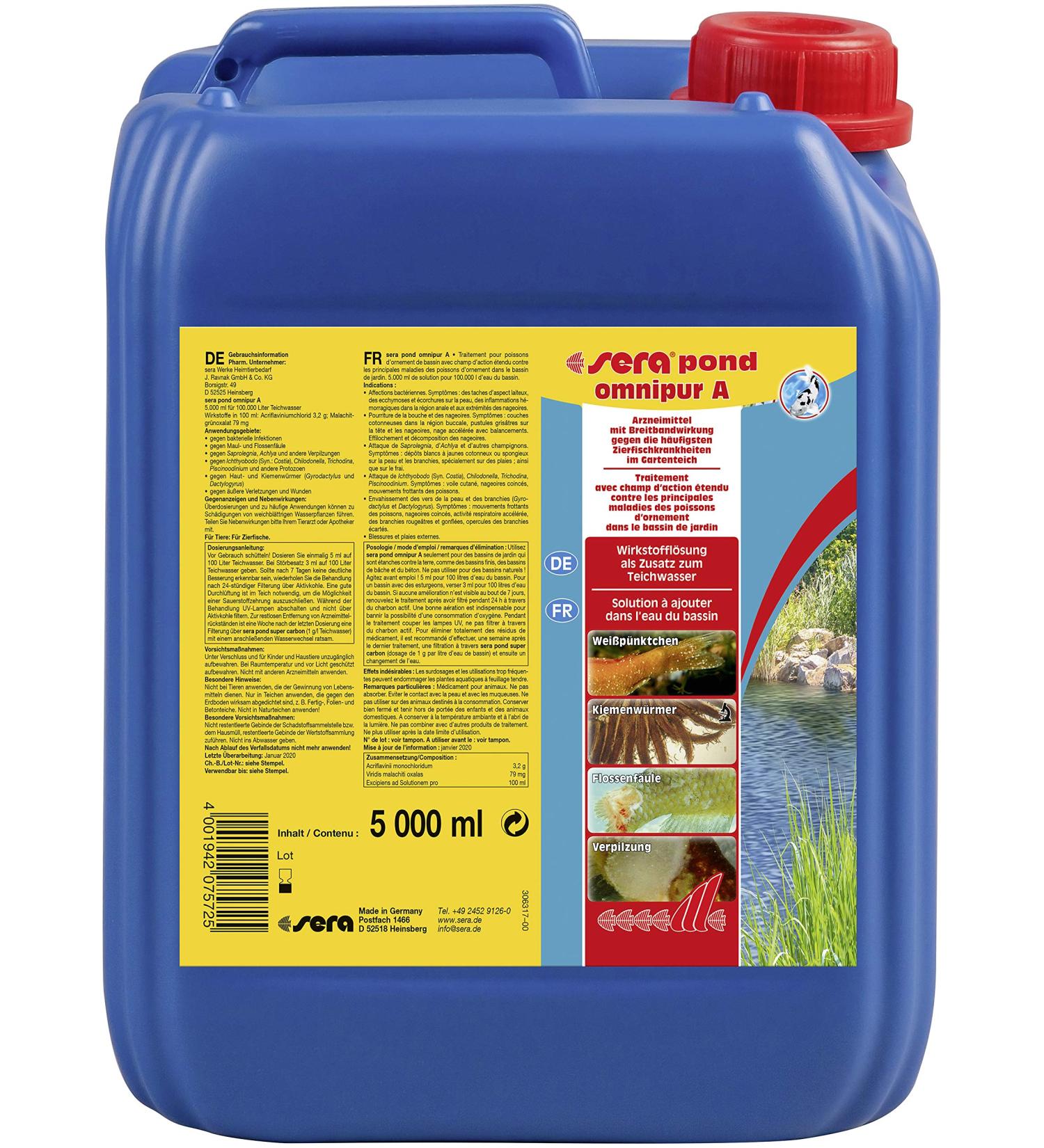 sera pond omnipur A 5 liters - water conditioner against the most common pond ornamental fish diseases 5 l Single