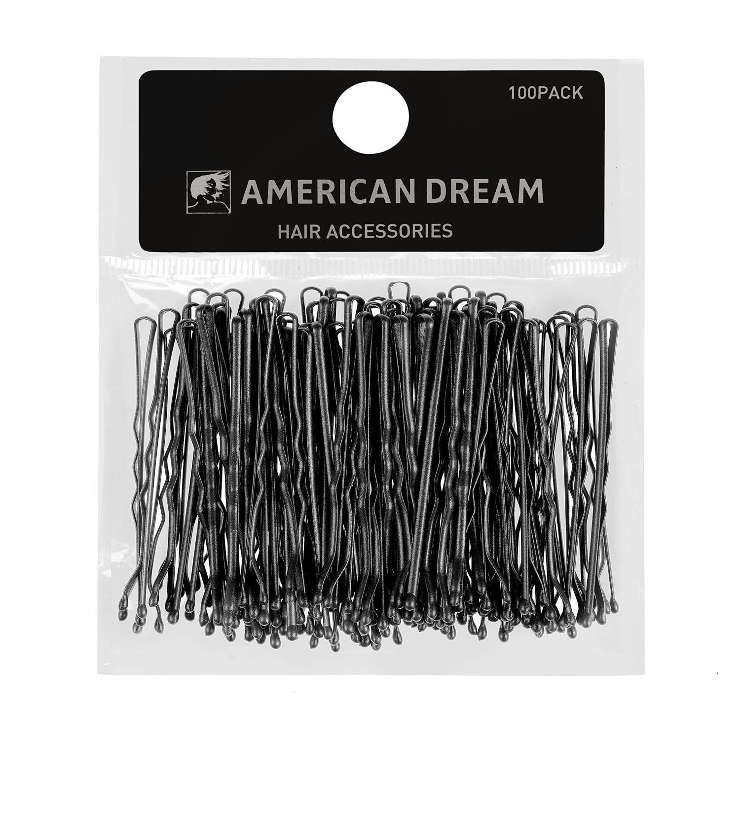 AMERICAN DREAM Pack of 100 x hairpins - black - wavy - 2.5 inch / 6.35 cm length 1 pack (1 x 124 g)