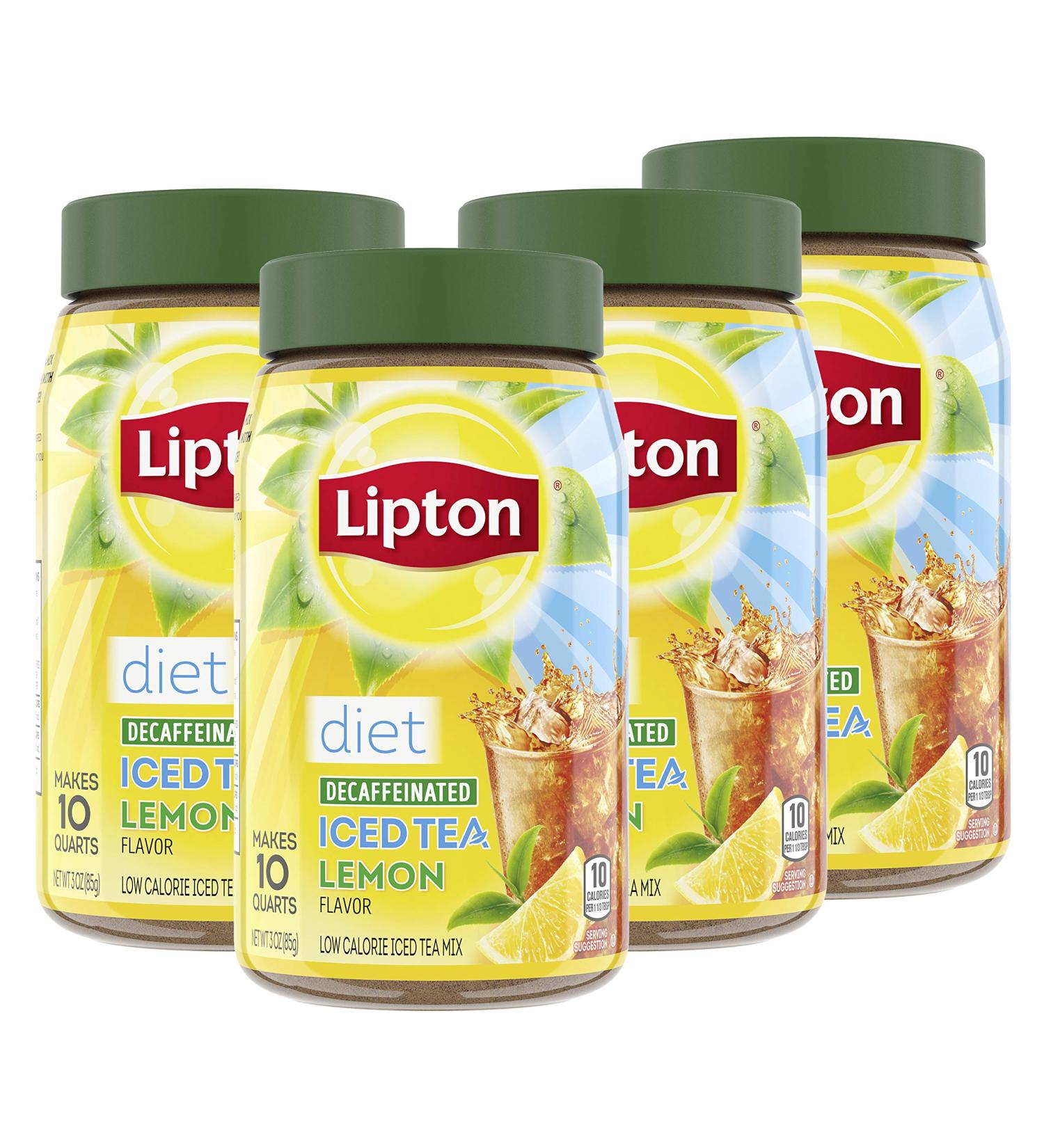 Lipton Diet Decaf Lemon Iced Tea Mix - Sugar-Free, Caffeine-Free Black Tea Mix (4 Pack, Makes 10 Quarts) - Buy Online on GoSupps.com