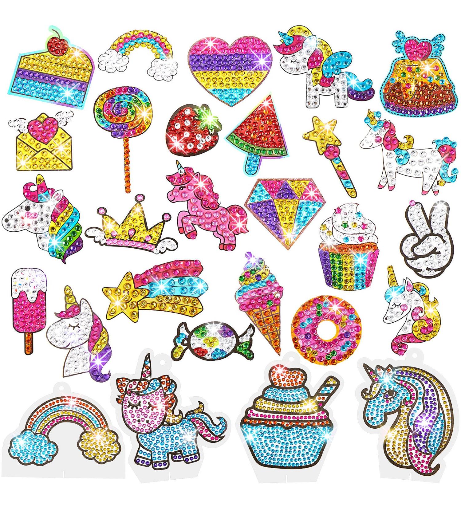 Gem Diamond Painting Kit for Kids - DIY Stickers & Suncatchers Set for Boys and Girls | Cute Art Crafts (Unicorn and Food) - 24 Pieces - Buy Online on GoSupps.com