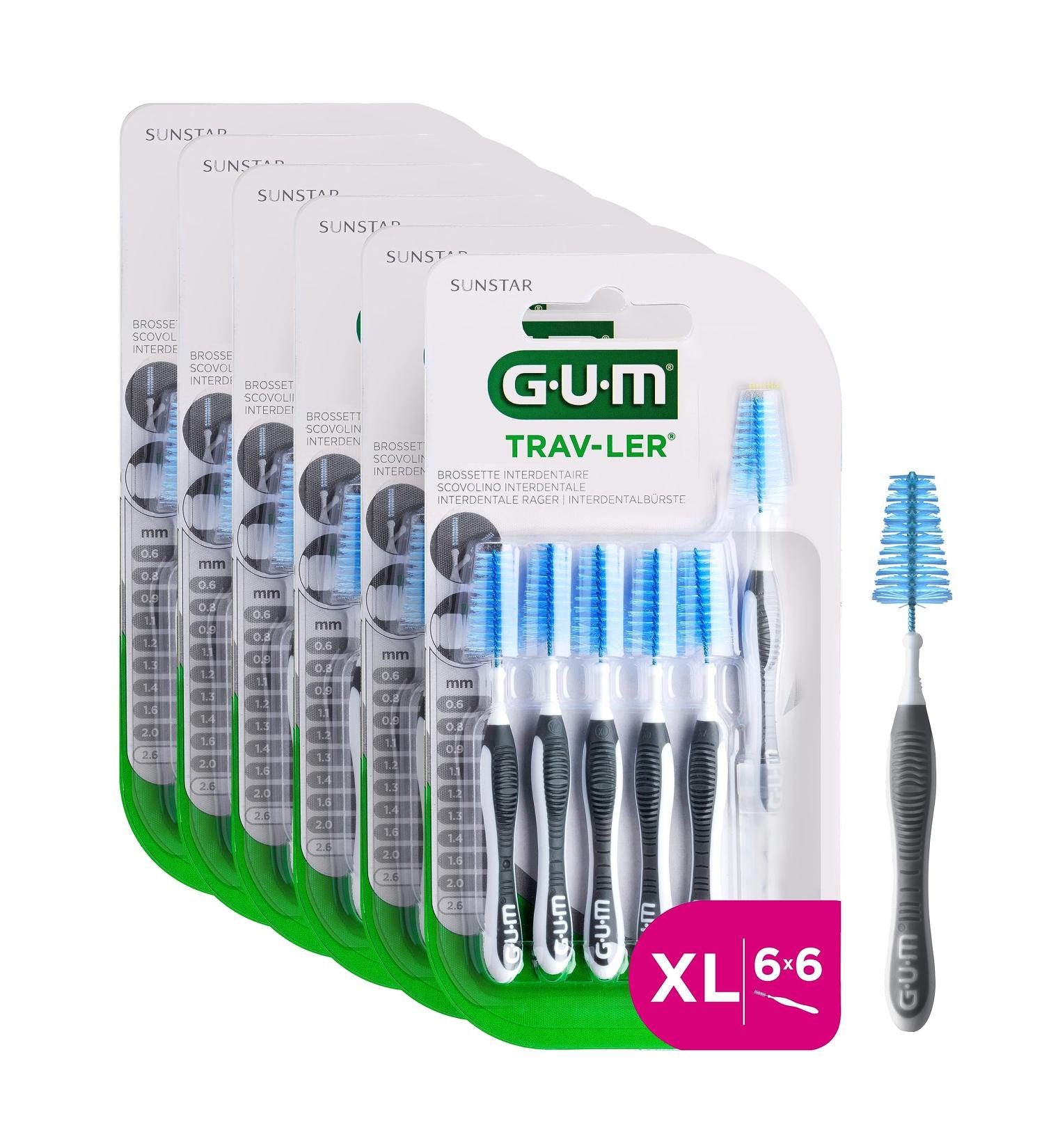Gum Trav-Ler Interdental Brushes - ISO Size 7 | 6 Packs of 6 | Effective Tooth Cleaning & Plaque Removal | Bendable Neck for Easy Use | International Shipping Available - Buy Online on GoSupps.com