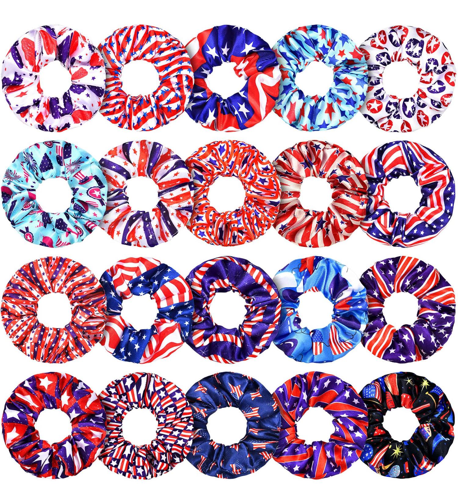 Patriotic Independence Day Hair Scrunchies - 20 Piece American Flag & Heart Design for Women and Girls - Buy Online on GoSupps.com