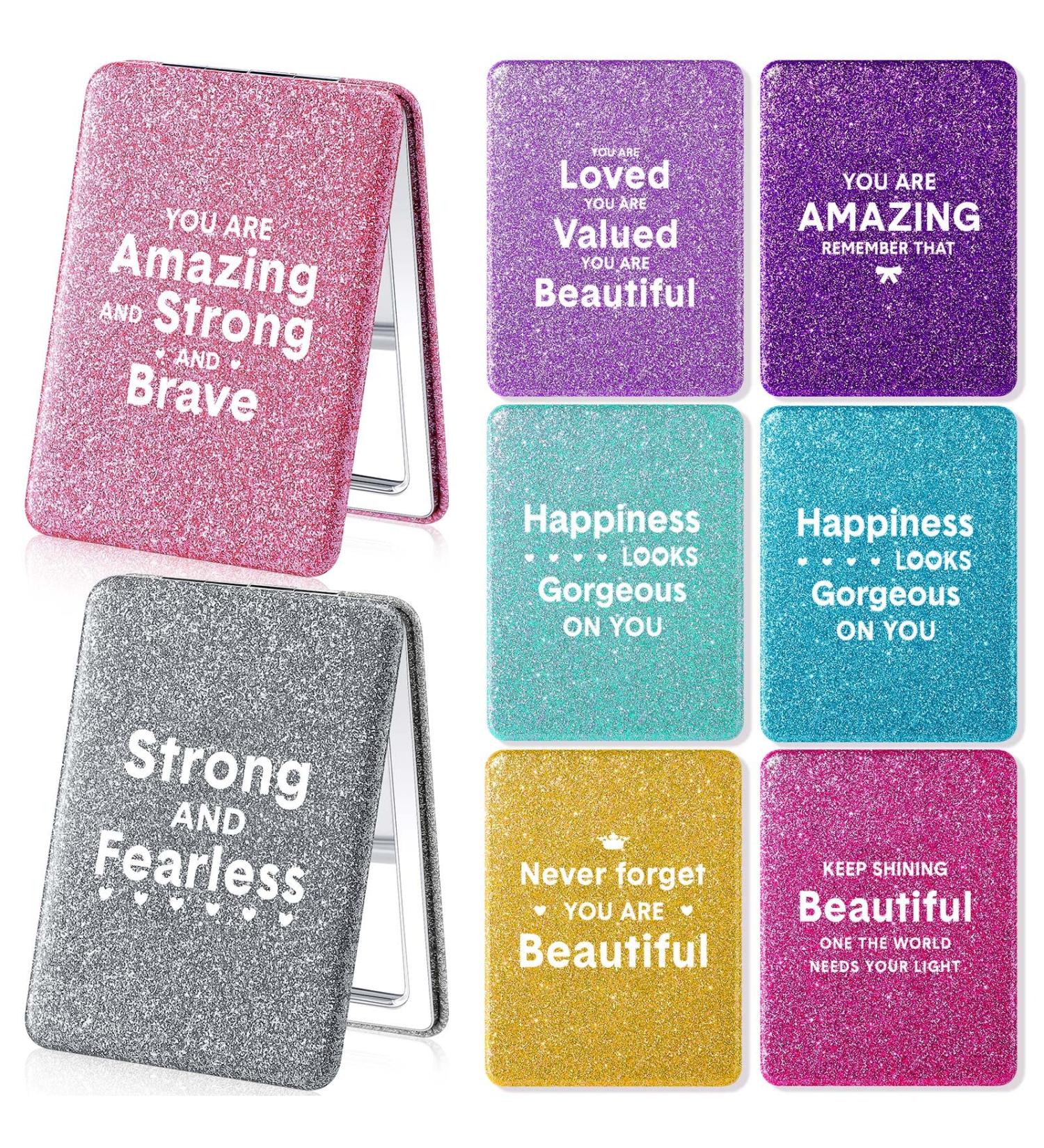 Panelee 8 Pcs Glitter Square Compact Mirror Set - Ideal Birthday Gifts for Women - Double Sided Cosmetic Pocket Mirror in Pu Leather - Great for Purse - Inspirational and Stylish - Buy Online on GoSupps.com