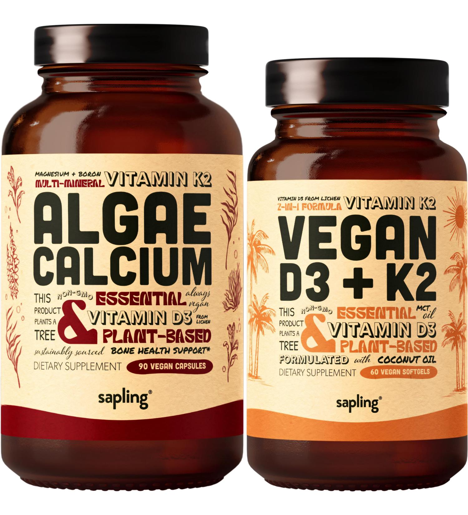 Algae Calcium & Vegan Vitamin D3 + K2 Bundle - Calcium Supplement from Red Algae 4000 IU Vitamin D3 and 100mcg Vitamin K2 - Buy Online on GoSupps.com
