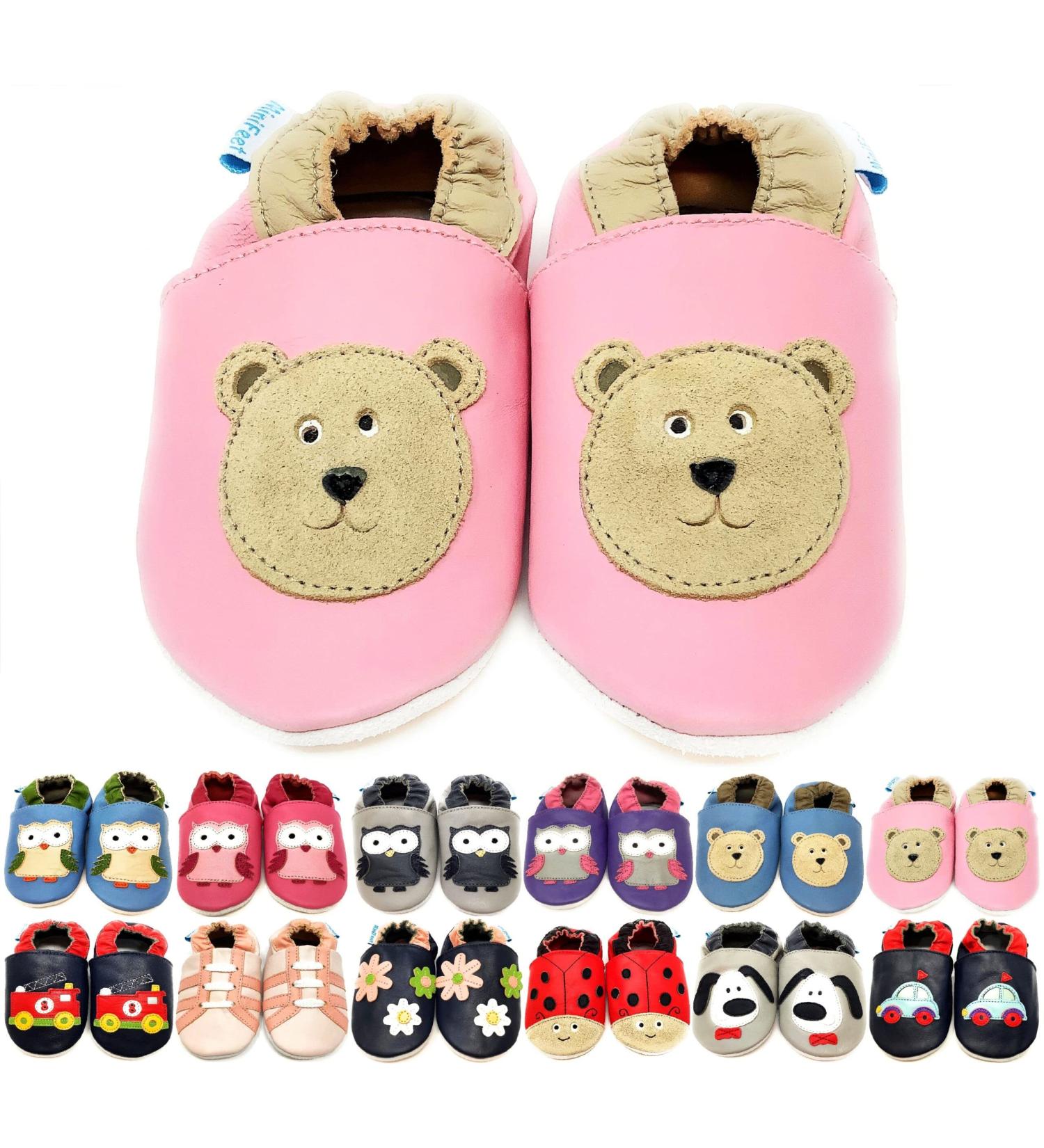 MiniFeet Premium Soft Leather Baby Shoes - Buy 4 Pairs, Get 1 Free! - Toddler Shoes for 0-6 Months to 4-5 Years - Pink Bear Design - Buy Online on GoSupps.com