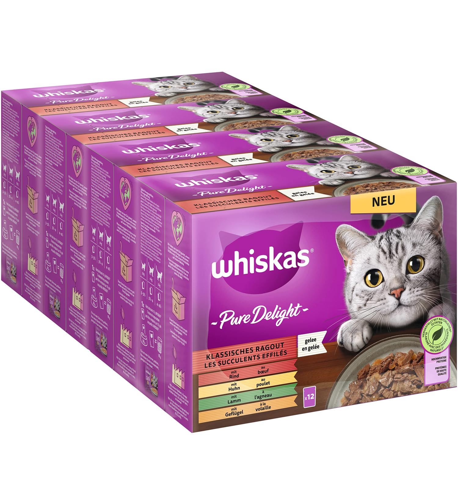 Whiskas 1+ Cat Food Pure Delight Classic Selection in Jelly - 12x85g (4 Packs) - Premium Wet Food for Adult Cats - 48 Portion Bags Classic Ragout - Buy Online on GoSupps.com