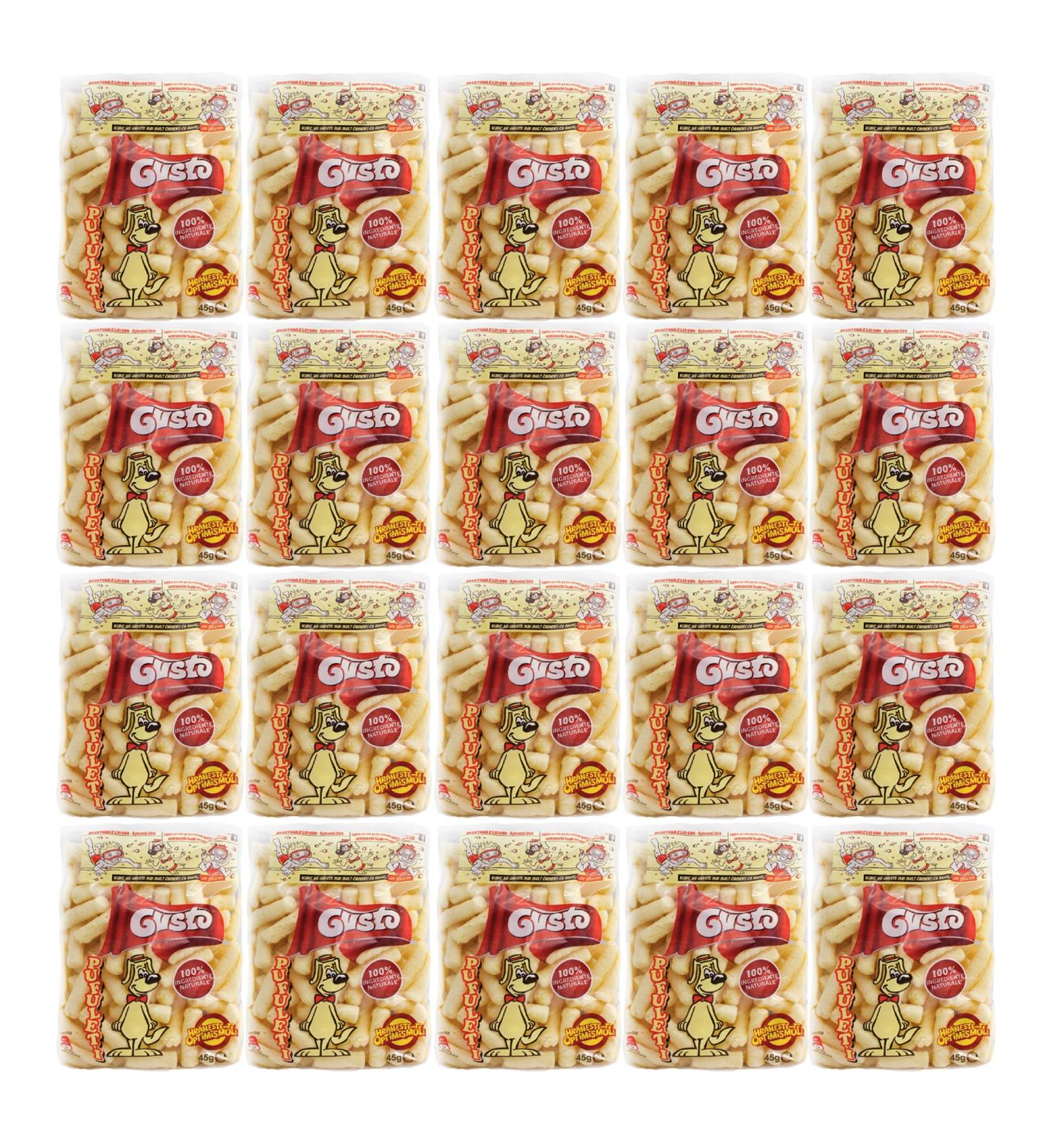 Gusto Pufuleti 45g Salty Plain Corn Puffs Romanian Corn Snack Delicious Salted Corn Flips Delicious And Crispy Corn Puffs Treat With Family And Friends (20 Pack) 45.00 g (Pack of 20) - Buy Online on GoSupps.com
