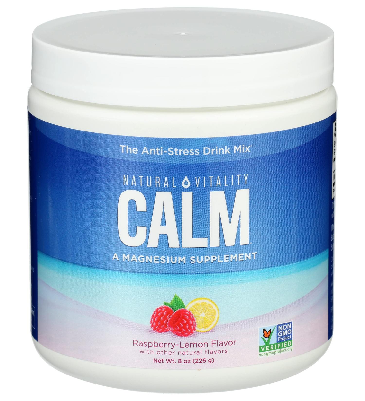 Natural Vitality Raspberry Lemon Calm Magnesium Drink Mix 8 oz - Relax & Rejuvenate Naturally - Buy Online on GoSupps.com