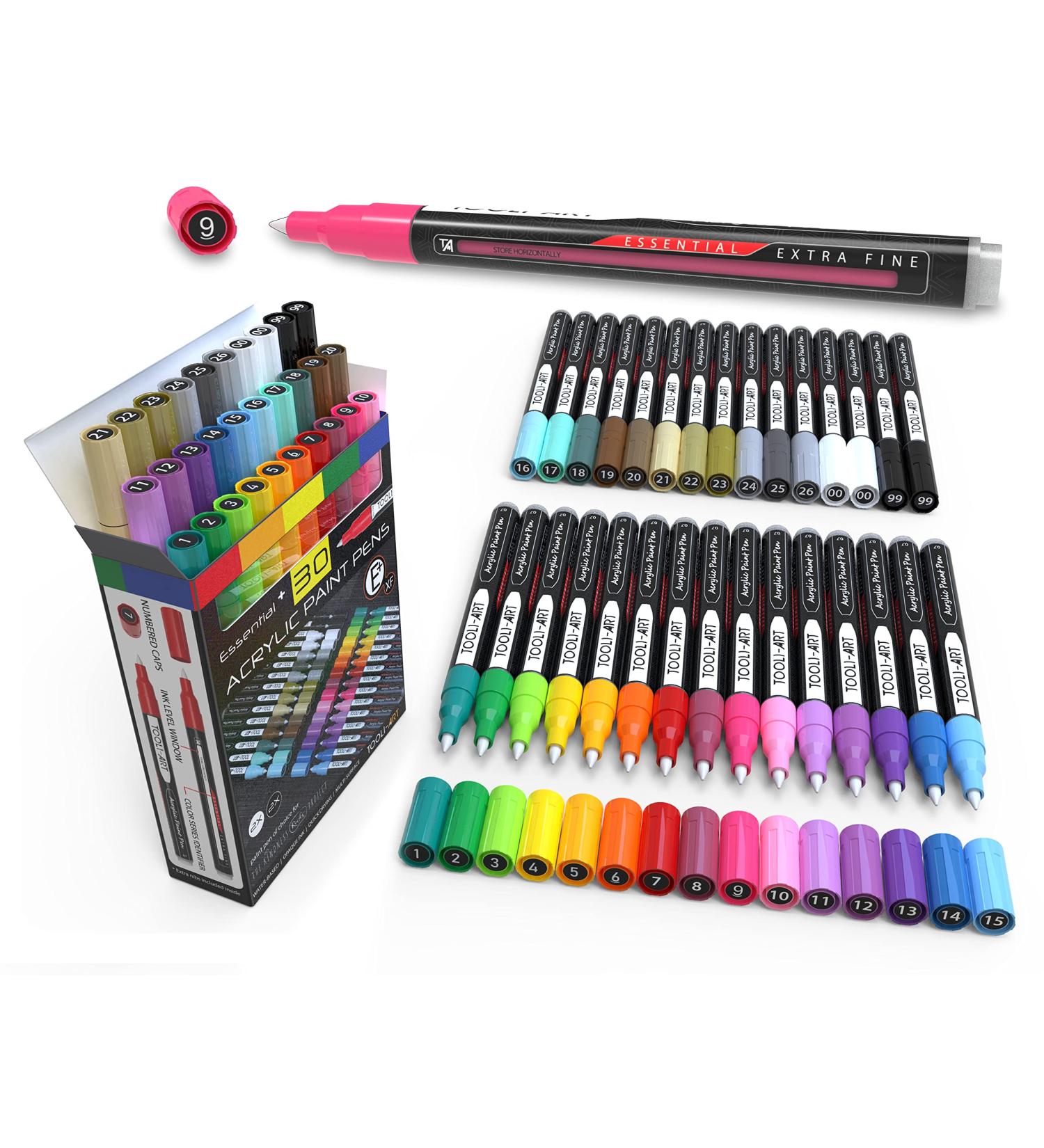 Acrylic Paint Markers Paint Pens Assorted Vibrant Colors - Non Toxic, Quick Dry, Multi-Surface | Extra Fine Tip for Rock, Canvas, Glass, Wood, Ceramic, Fabric, Metal | Lightfast Art Supplies - Buy Online on GoSupps.com