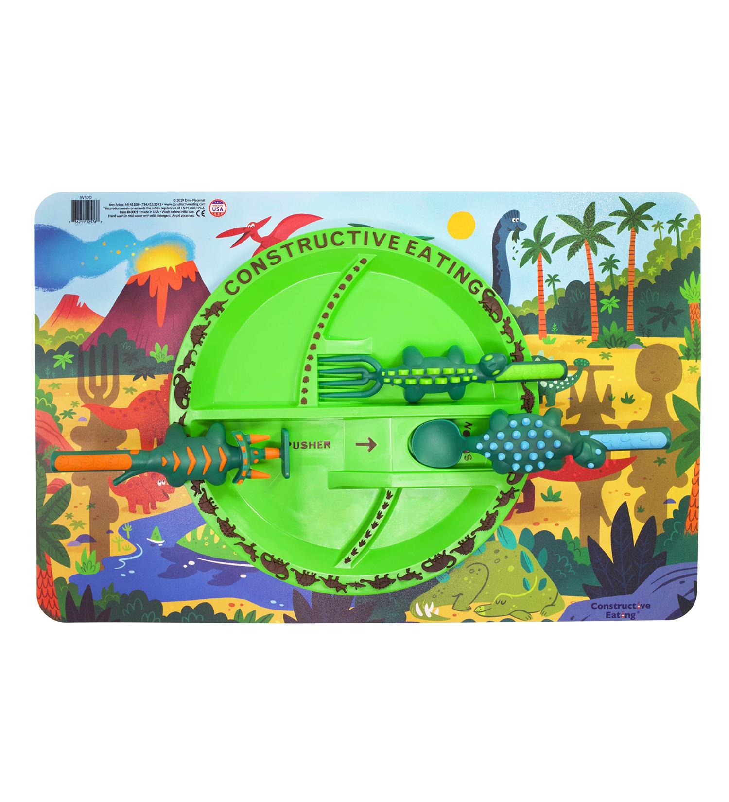 Made in USA Dinosaur Combo: Utensil Set, Plate, Placemat for Toddlers, Infants, Babies & Kids - Safety Tested Materials - Buy Online on GoSupps.com
