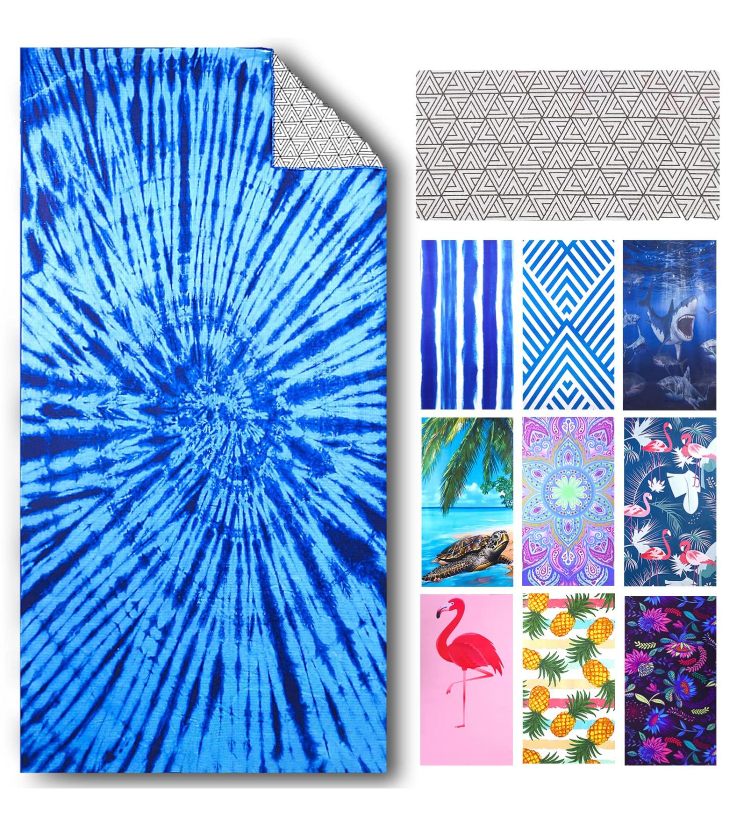 Sandproof Microfiber Beach Towel Blanket - Quick Dry Compact Outdoor Camping Travel Swim Mat - Blue Tie Dye 60x32 - Personalized Gift for Adults - Buy Online on GoSupps.com