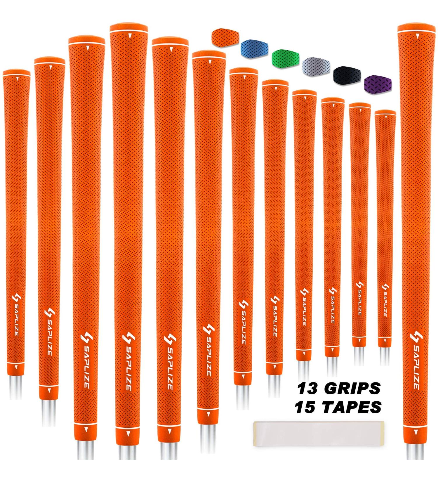 SAPLIZE CC02 Rubber Golf Grips Upgrade/Deluxe Kit - 6 Colors Available - Anti-Slip Orange Grips - Standard/Midsize - 13 Grips with Tape - Buy Online on GoSupps.com
