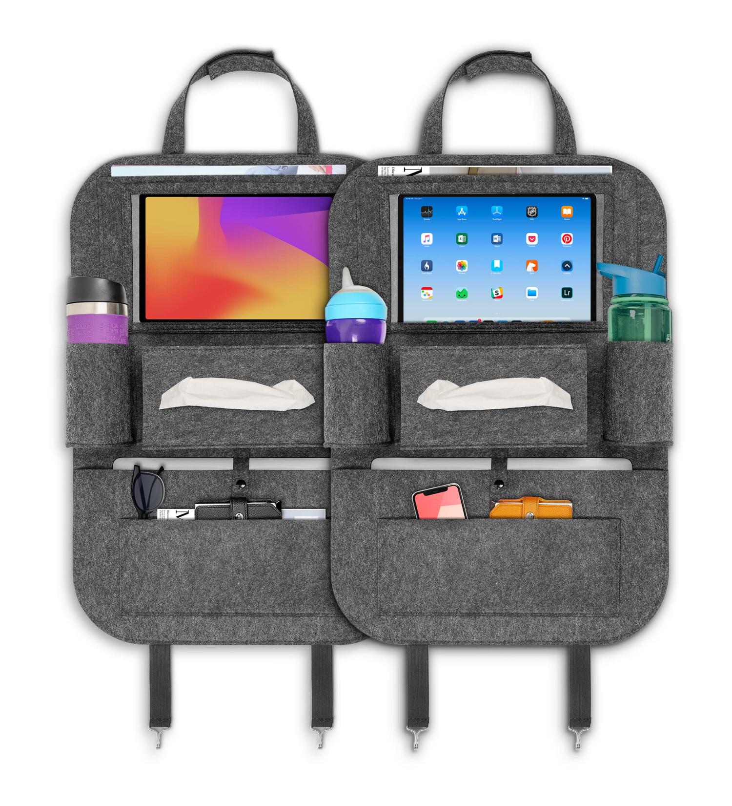 ECENCE 2x Car Seat Organizer | Felt Material | Back Seat Storage for Kids | 60cm/23.6in | Tablet Holder | Model 2.0 - Buy Online on GoSupps.com