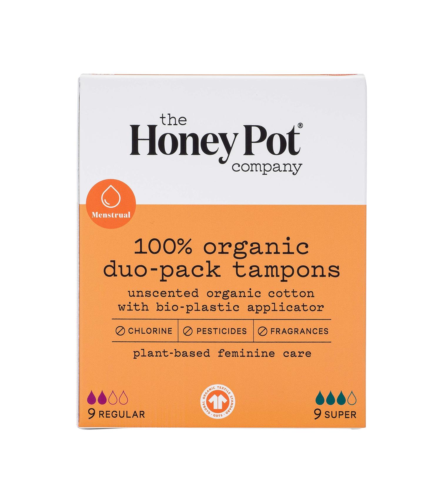 The Honey Pot Company Duo-Pack Bio-Tampons | Organic Plastic Applicator | Normal & Great Absorbency | 18 Odorless Feminine Products - Buy Online on GoSupps.com