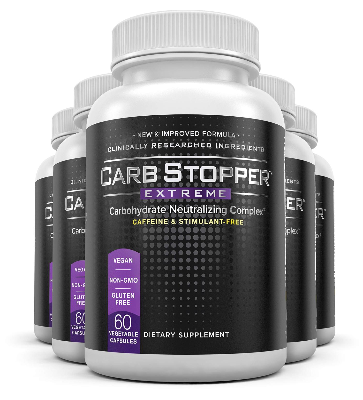 Carb Stopper Extreme - Maximum Strength Carb & Starch Neutralizer | 5 Bottles - Keto Diet Cheat Supplement with White Kidney Bean Extract - Buy Online on GoSupps.com