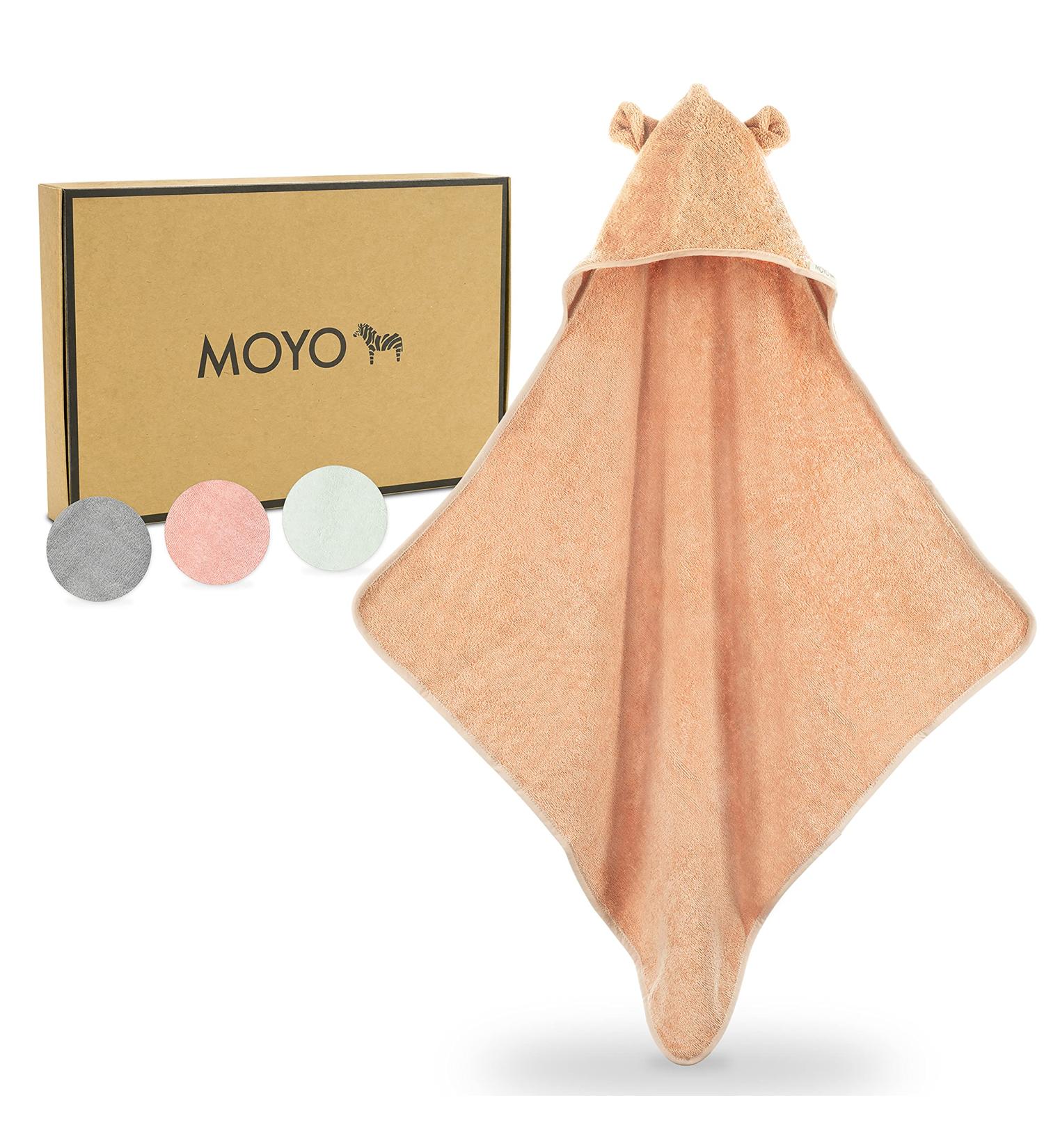 Moyo Hooded Towel with Ears - Powder | 75x75cm Toddler & Baby Bathing Poncho | 100% Frote Cotton Hooded Baby Towel | Washable Infant Bath Towel - Buy Online on GoSupps.com